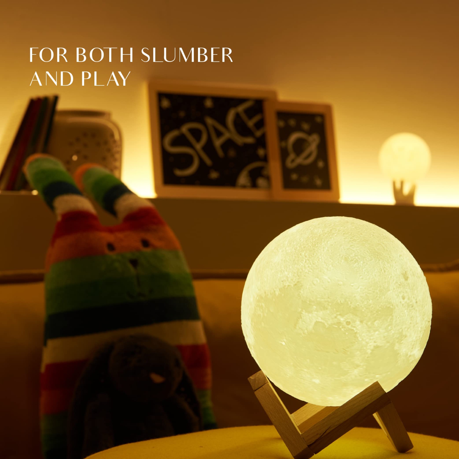 Mydethun 3D Moon Lamp with 3.5 Inch Ceramic Base, LED Night Light, Mood Lighting with Touch Control Brightness for Bedroom,