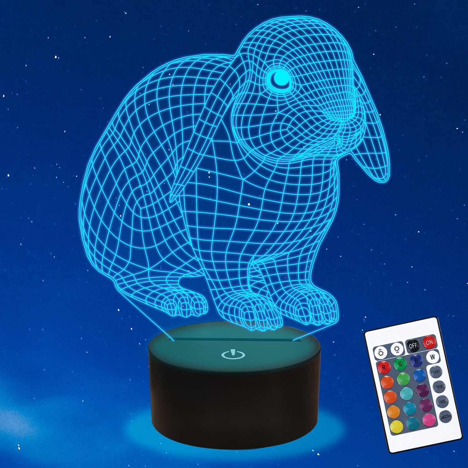 Lampe lapin 3D, veilleuse lapin Ammonite pour enfants, 16 couleurs avec télécommande et minuterie décoration de chambre d'enfant