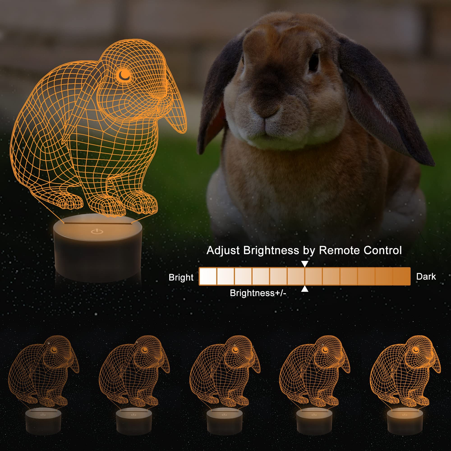 Lampe lapin 3D, veilleuse lapin Ammonite pour enfants, 16 couleurs avec télécommande et minuterie décoration de chambre d'enfant
