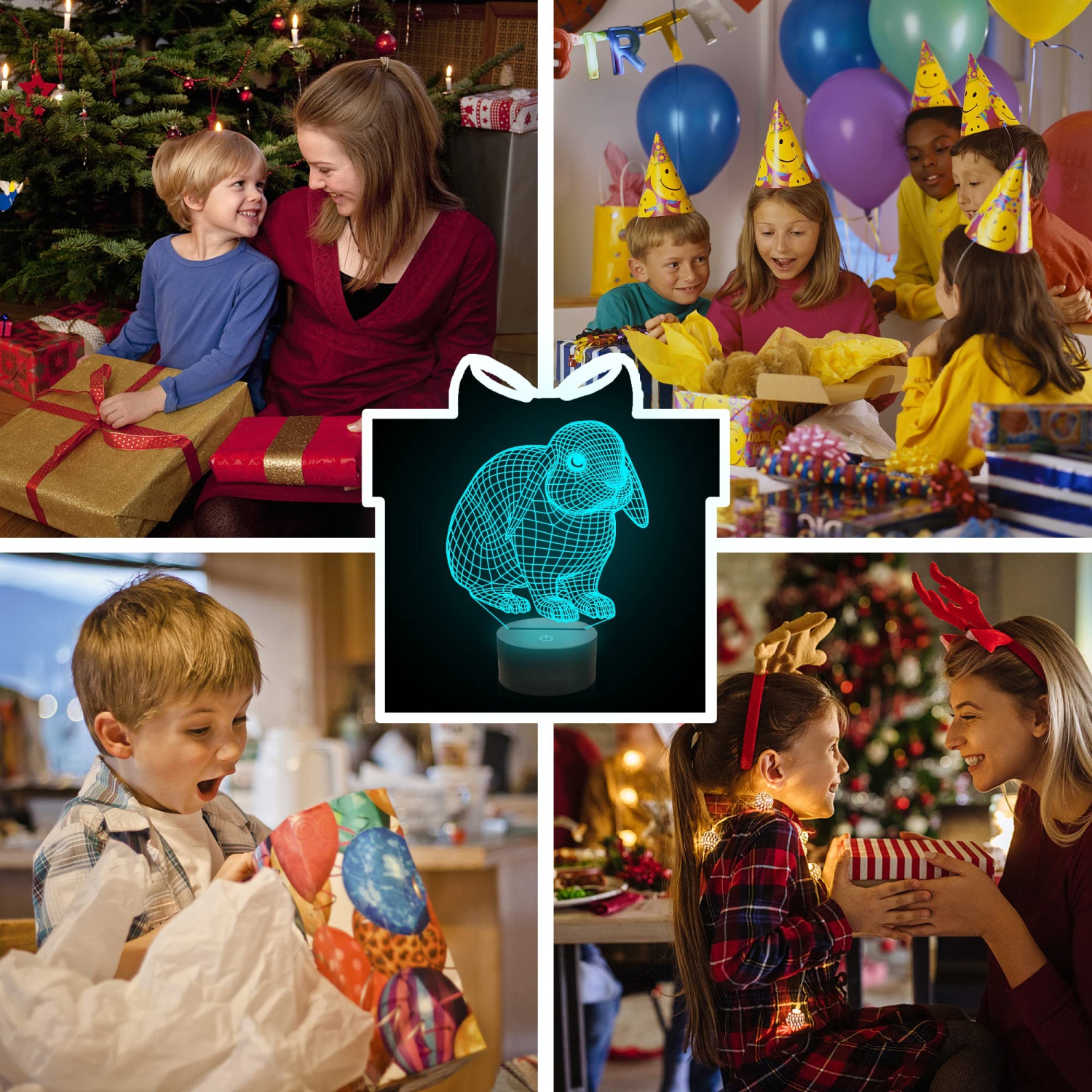 Lampe lapin 3D, veilleuse lapin Ammonite pour enfants, 16 couleurs avec télécommande et minuterie décoration de chambre d'enfant