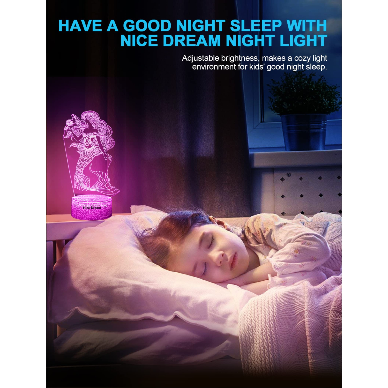 Veilleuse Sirène de Nice Dream pour enfants, veilleuse 3D, 16 couleurs variables avec télécommande, décoration de chambre, cadeaux pour enfant
