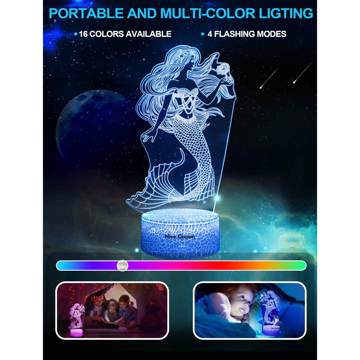 Veilleuse Sirène de Nice Dream pour enfants, veilleuse 3D, 16 couleurs variables avec télécommande, décoration de chambre, cadeaux pour enfant