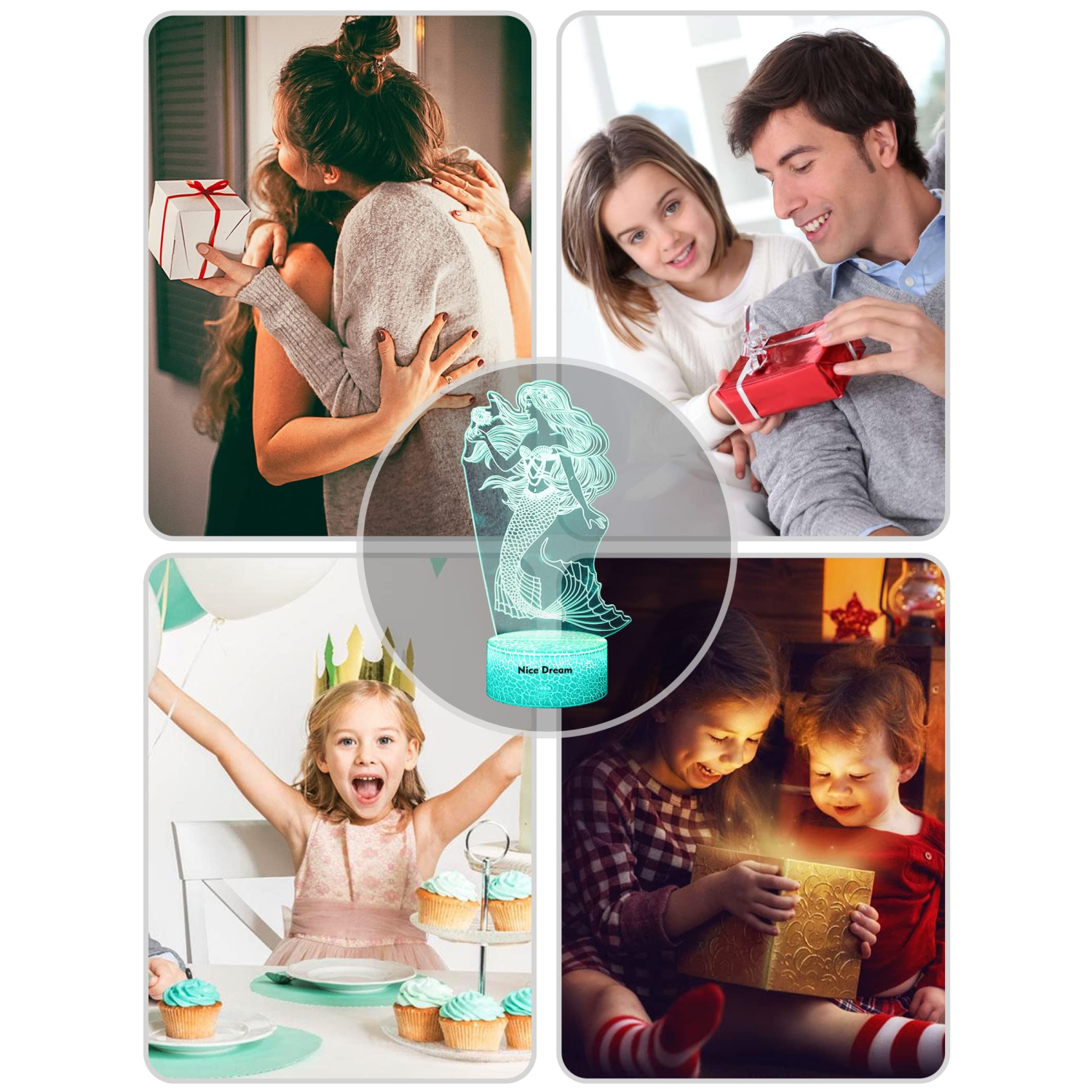 Veilleuse Sirène de Nice Dream pour enfants, veilleuse 3D, 16 couleurs variables avec télécommande, décoration de chambre, cadeaux pour enfant