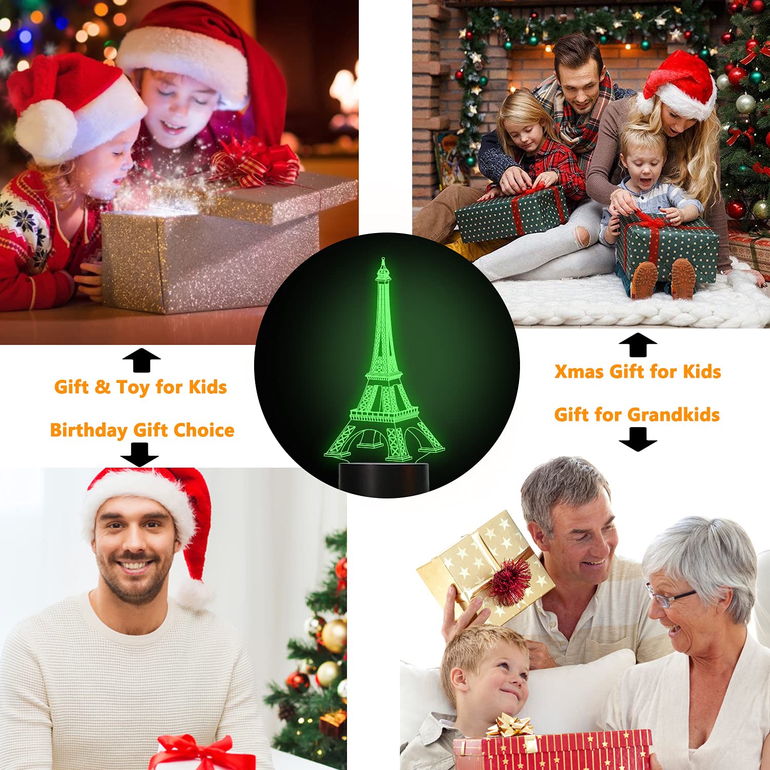 Eiffel Tower Decor Night Light, FULLOSUN 3D Illusion Bedroom LED Lamp 16 Colors Changing with Remote Control Paris Fashion G