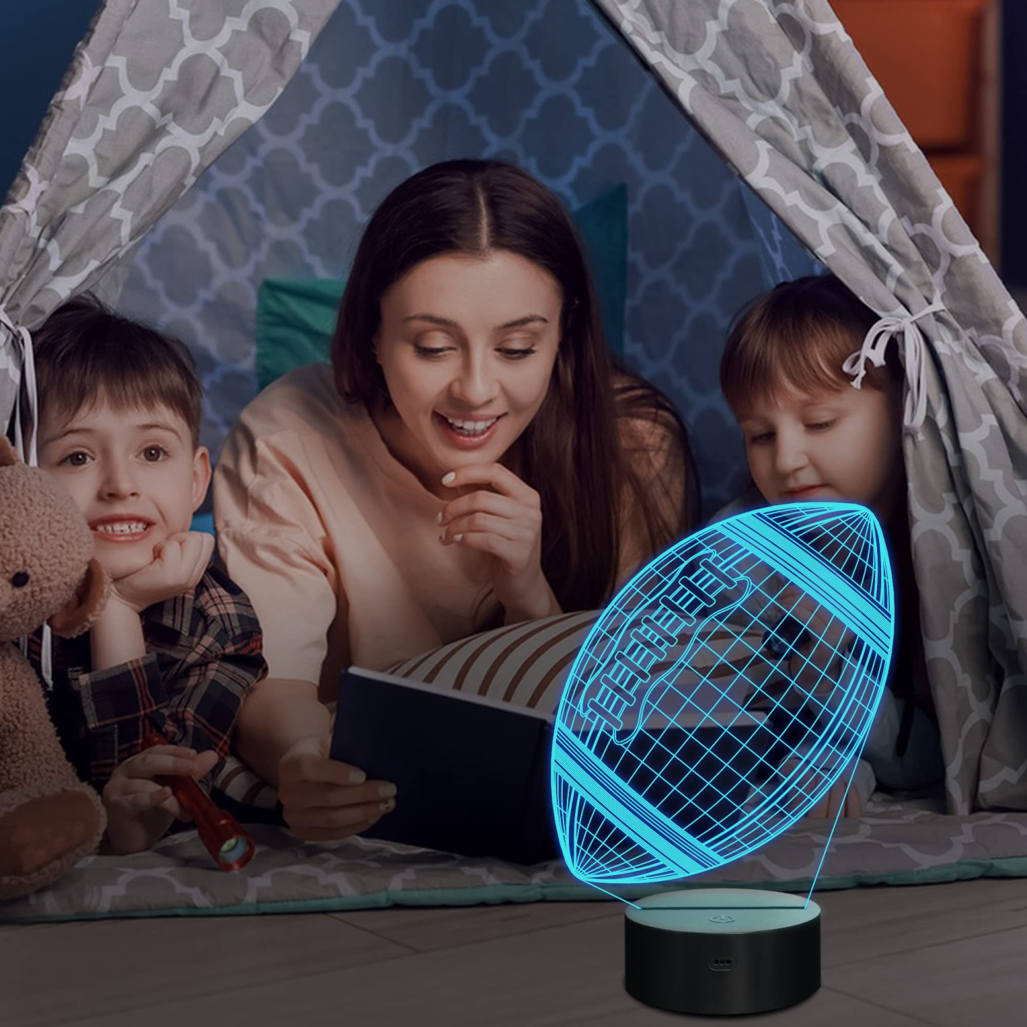 Lampeez Kids 3D American Football Night Light Optical Illusion Rugby Lamp with 16 Colors Changing Remote Birthday Xmas Valen