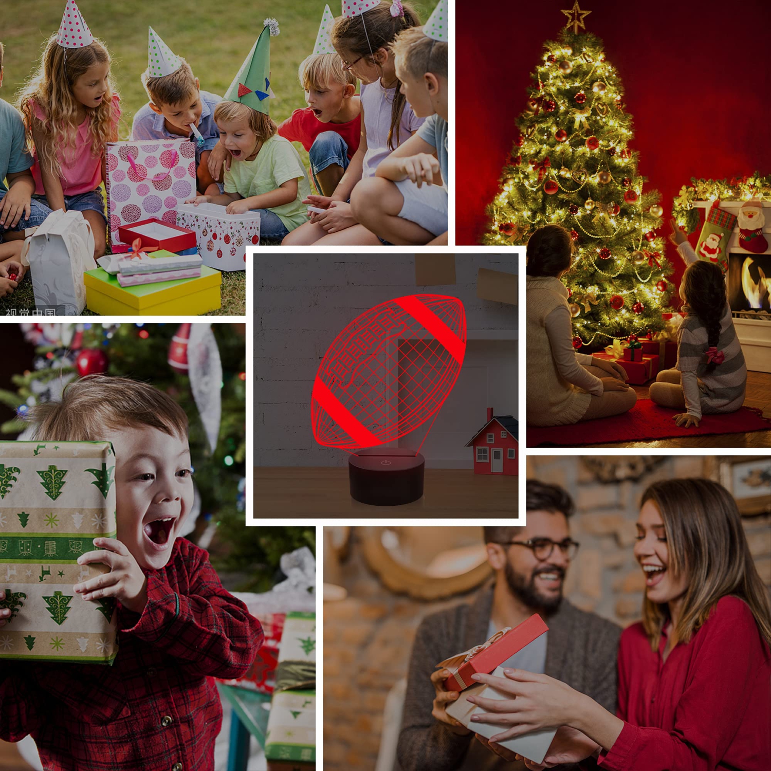 Lampeez Kids 3D American Football Night Light Optical Illusion Rugby Lamp with 16 Colors Changing Remote Birthday Xmas Valen