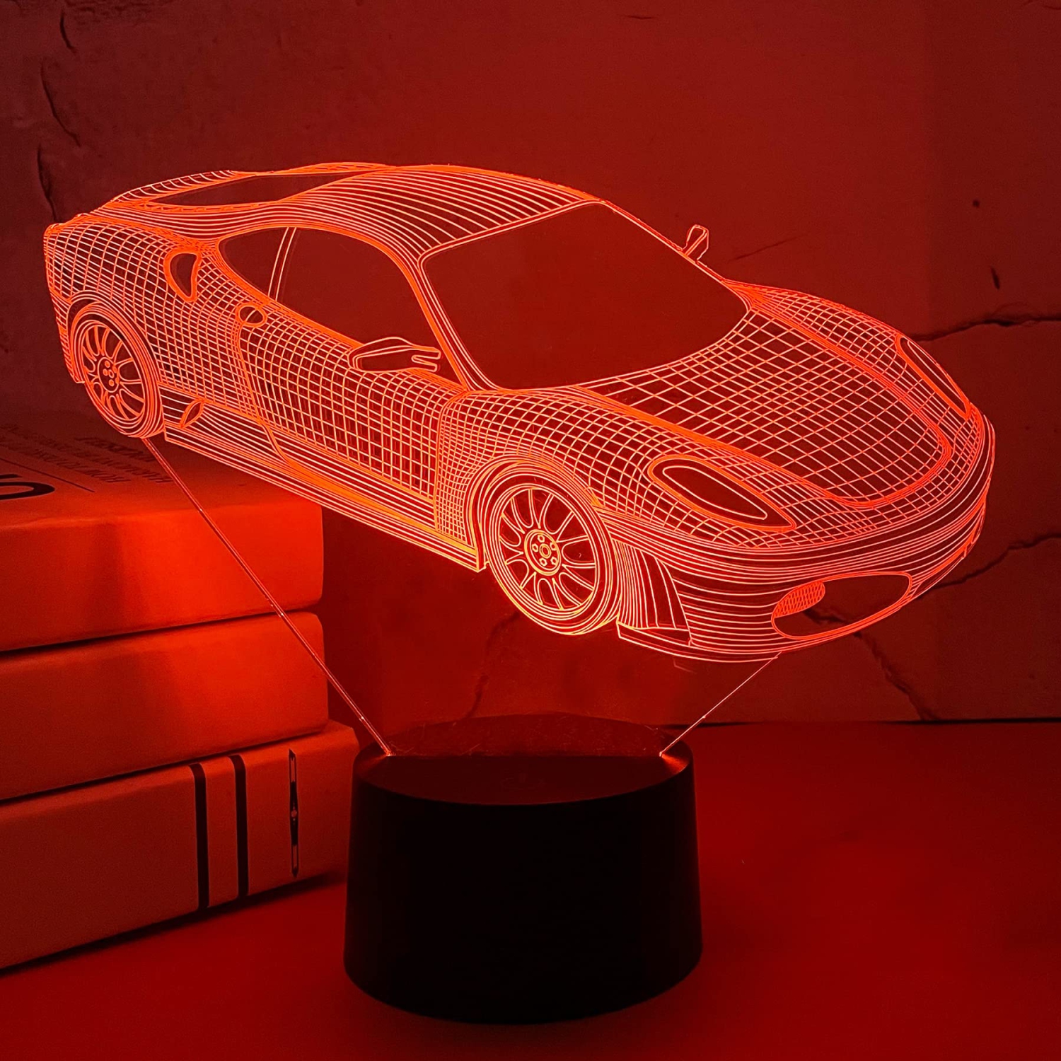 Car 3D Night Light for Kid, FULLOSUN Sport Racing Illusion Optical Bedside Lamp 16 Color Changing with Remote Control Dim Be