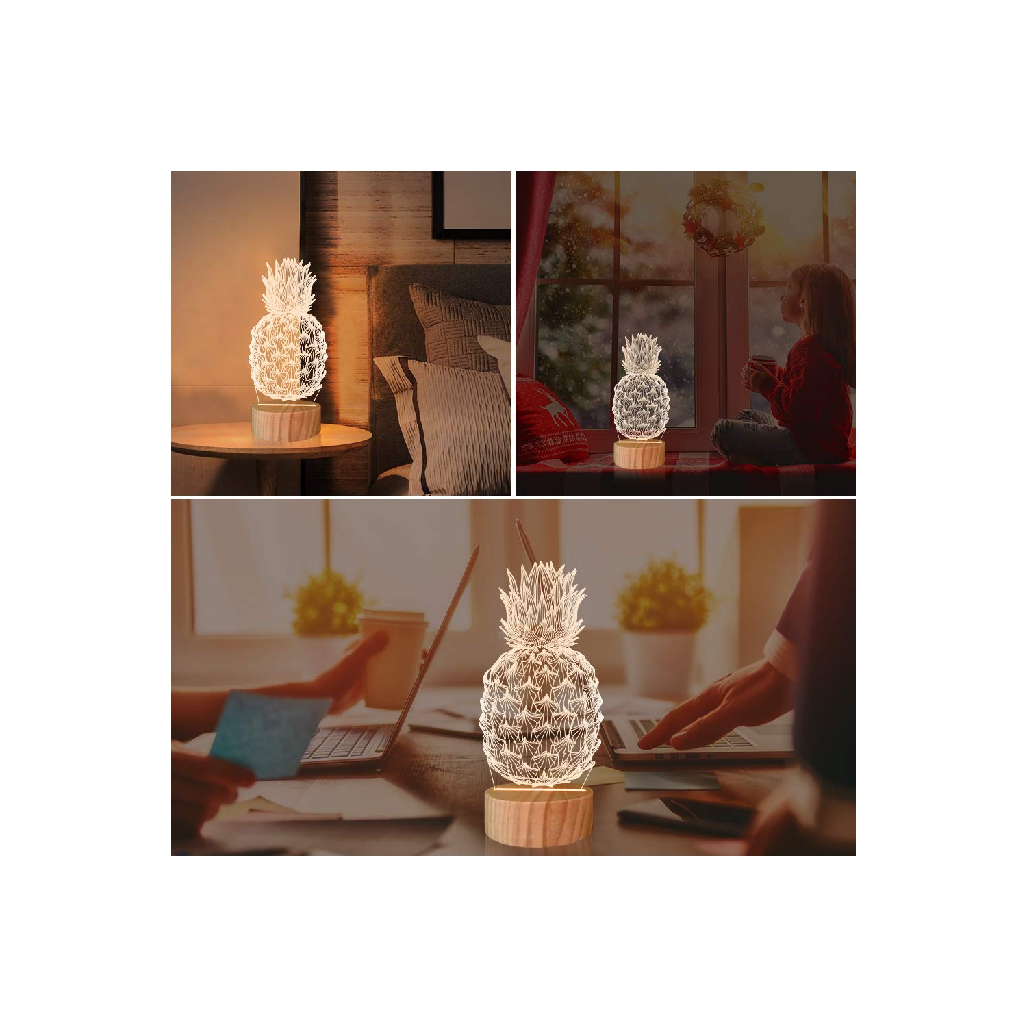 Pineapple Lights,3D Illusion Table Lamp Warm Colors 3D Lighting with USB Power(Pineapple)