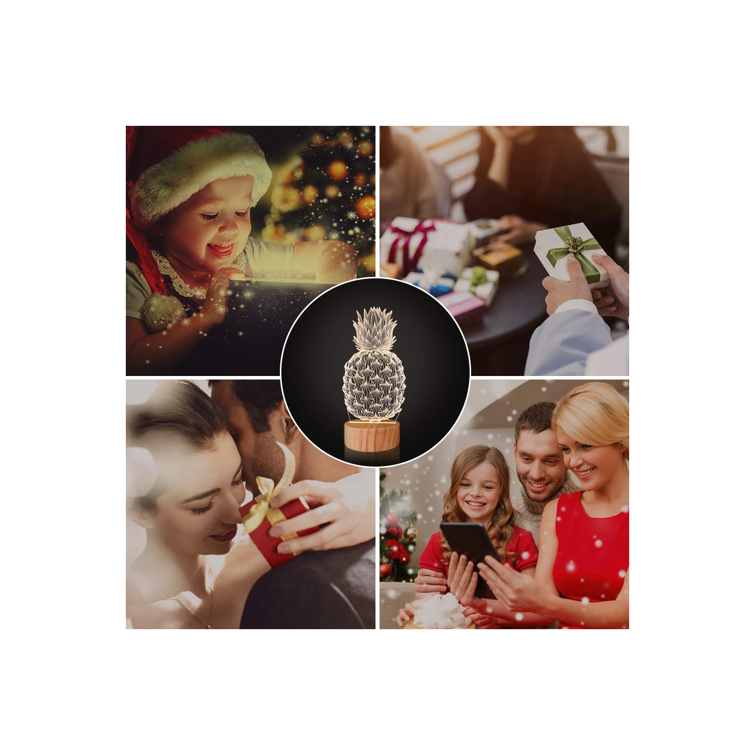 Pineapple Lights,3D Illusion Table Lamp Warm Colors 3D Lighting with USB Power(Pineapple)