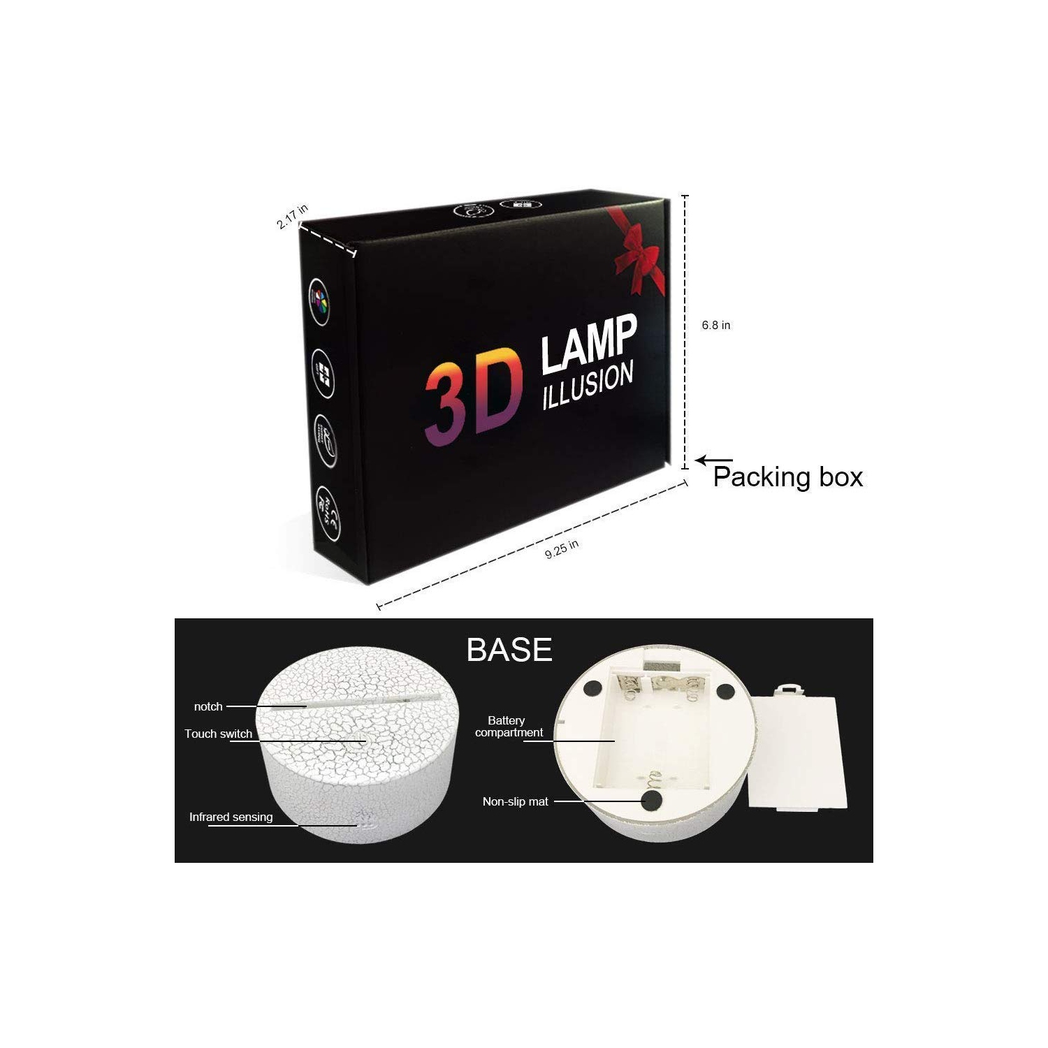 Veilleuse 3D Illusion Avengers Super Hero 3 motifs Capitaine America/Thor/Thor's Hammer 7 – Lampe de bureau à changement de couleur