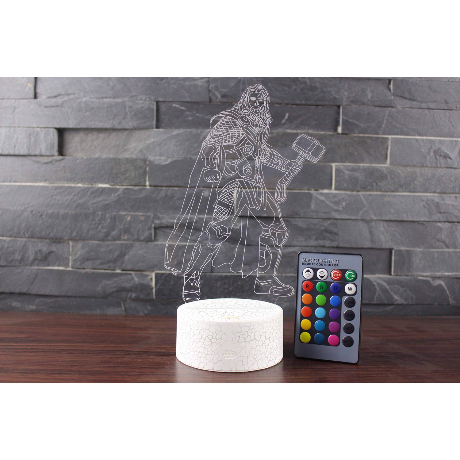 Veilleuse 3D Illusion Avengers Super Hero 3 motifs Capitaine America/Thor/Thor's Hammer 7 – Lampe de bureau à changement de couleur