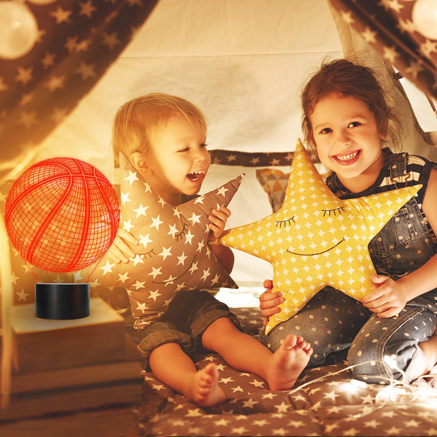 Basketball 3D Night Light, Llamaababie 3D Illusion Birthday Gift Lamp, 7 Colors Changing LED Lamps with Smart Touch for NBA