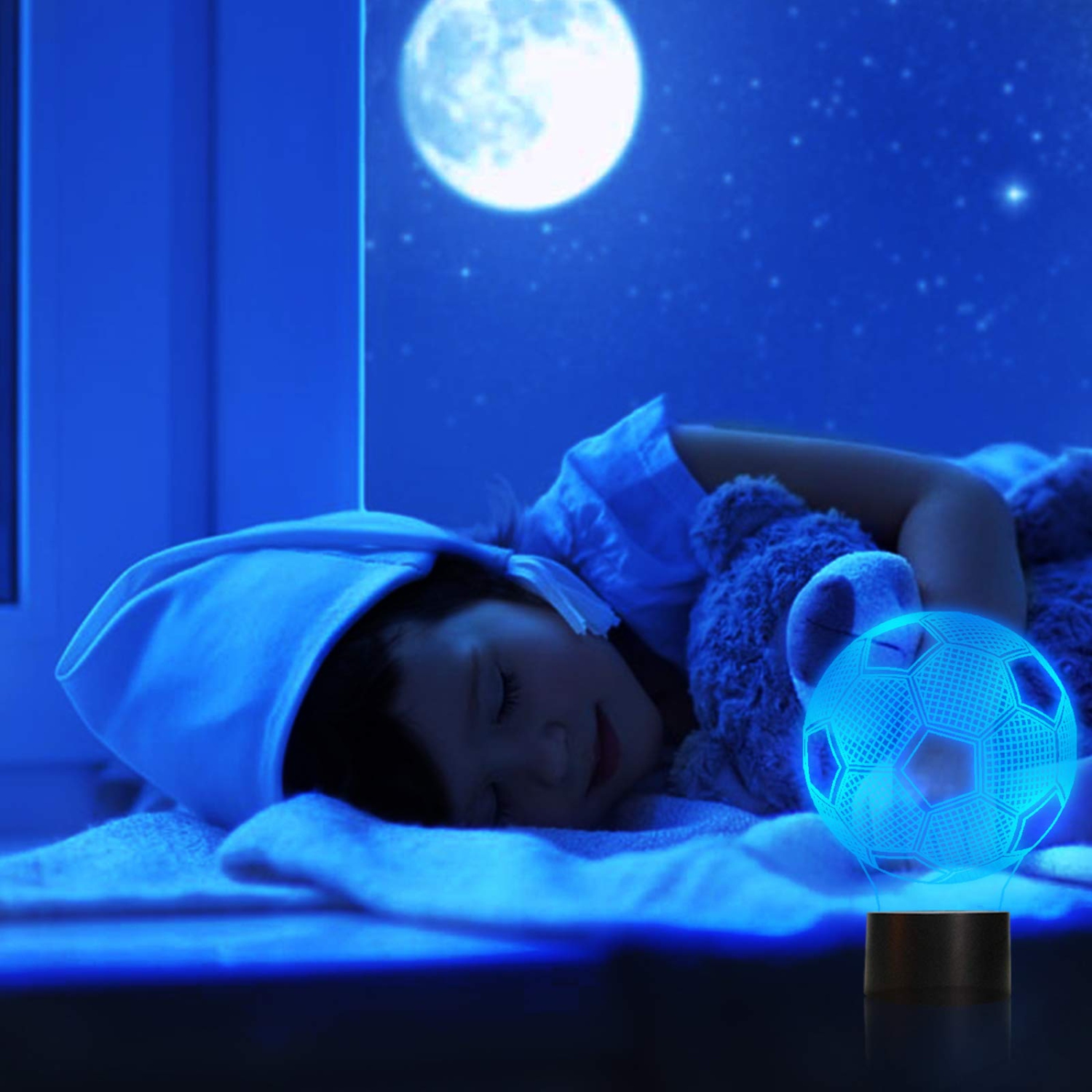 Soccer 3D Night Light, Llamaababie Football 3D Illusion Lamp Ball Bedroom Lights for Boys Kids Sports Fans, 7 Colors Change