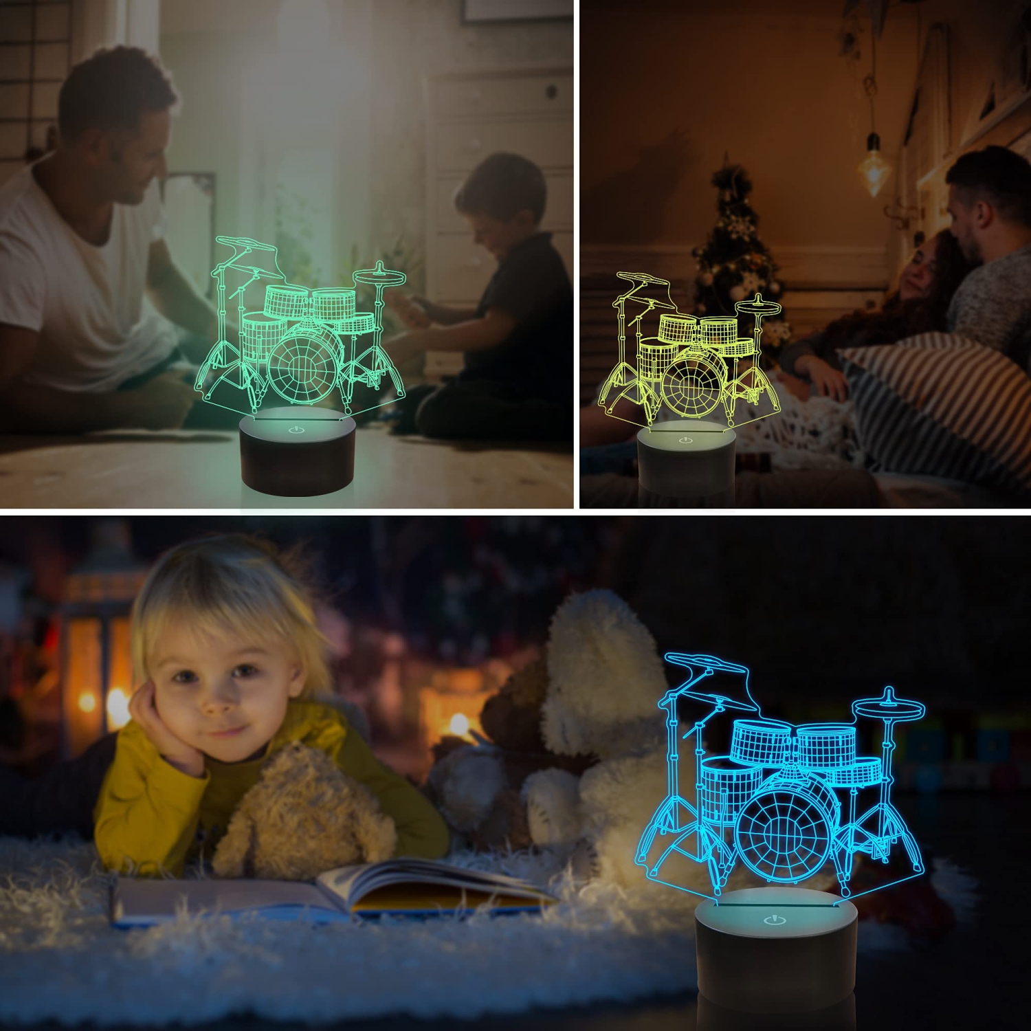 Ensemble tambour Ammonite avec veilleuse, lampe 3D Illusion pour enfants, 16 couleurs avec télécommande et minuterie, choix d’idées pour MU