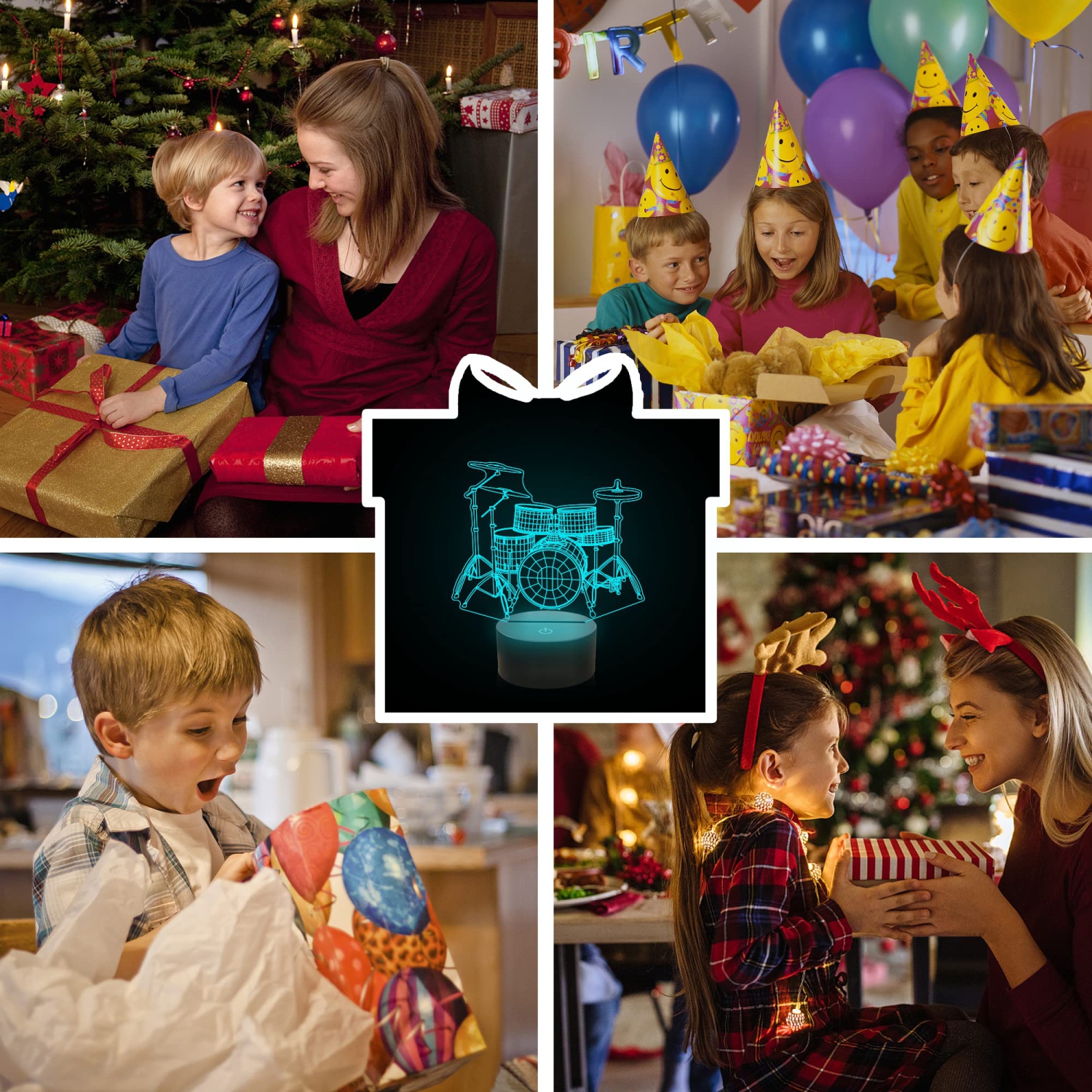 Ensemble tambour Ammonite avec veilleuse, lampe 3D Illusion pour enfants, 16 couleurs avec télécommande et minuterie, choix d’idées pour MU