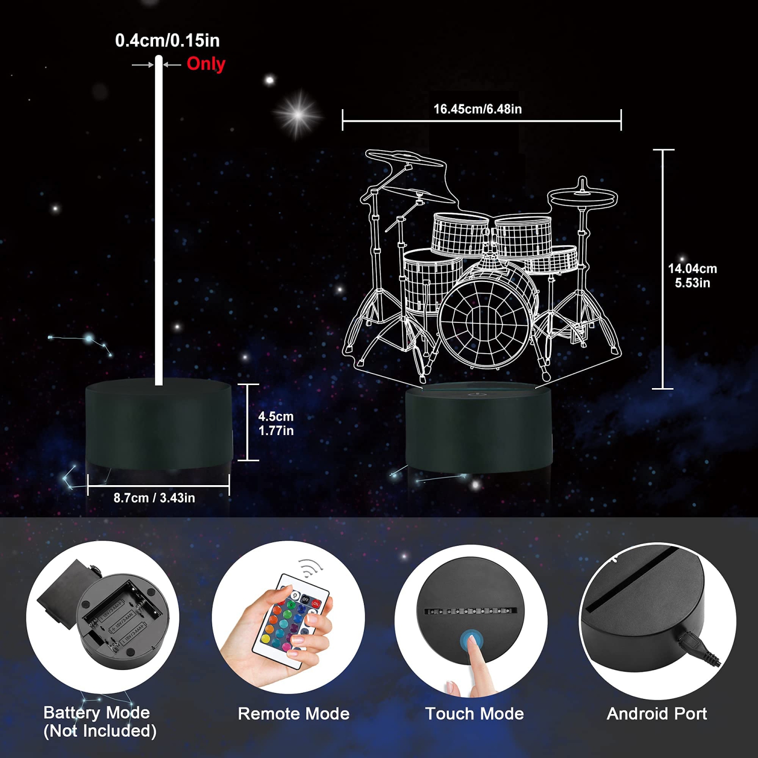 Ensemble tambour Ammonite avec veilleuse, lampe 3D Illusion pour enfants, 16 couleurs avec télécommande et minuterie, choix d’idées pour MU