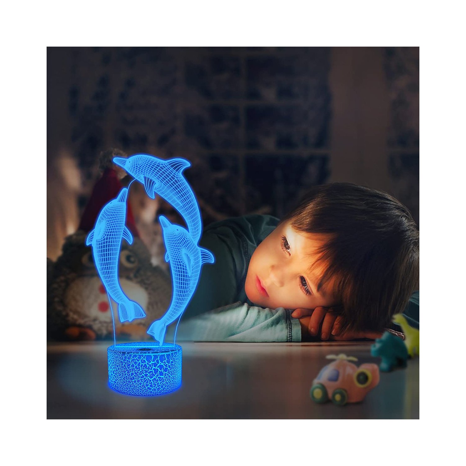 Veilleuse 3D Dolphin de FuLLOSUN pour enfant, lampe de chevet marine Animal Optical Illusion 16 couleurs changeant avec télécommande lit