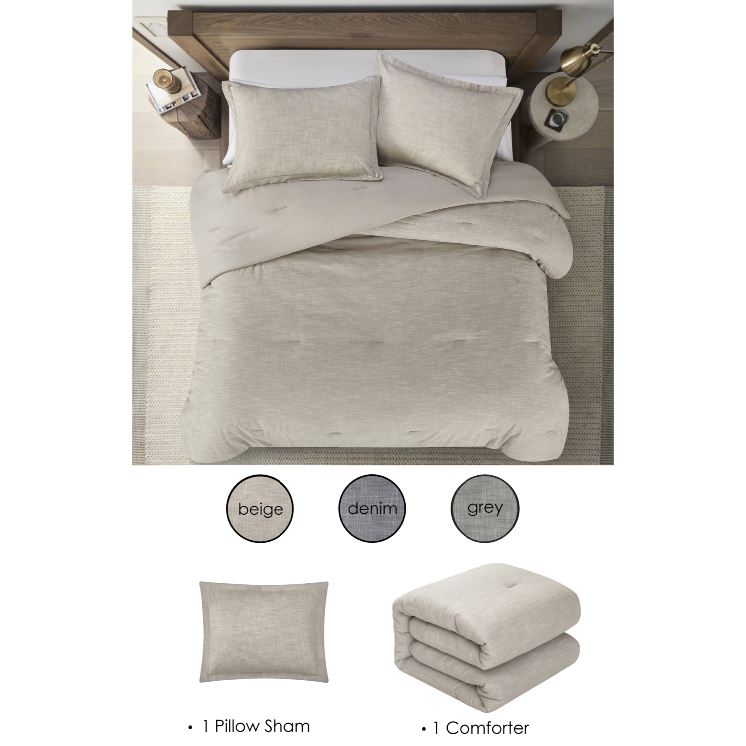 Grace Living Elyza 2pc Twin/Twin XL Comforter Set 1 Pillow Sham, 1 Comforter , Beige