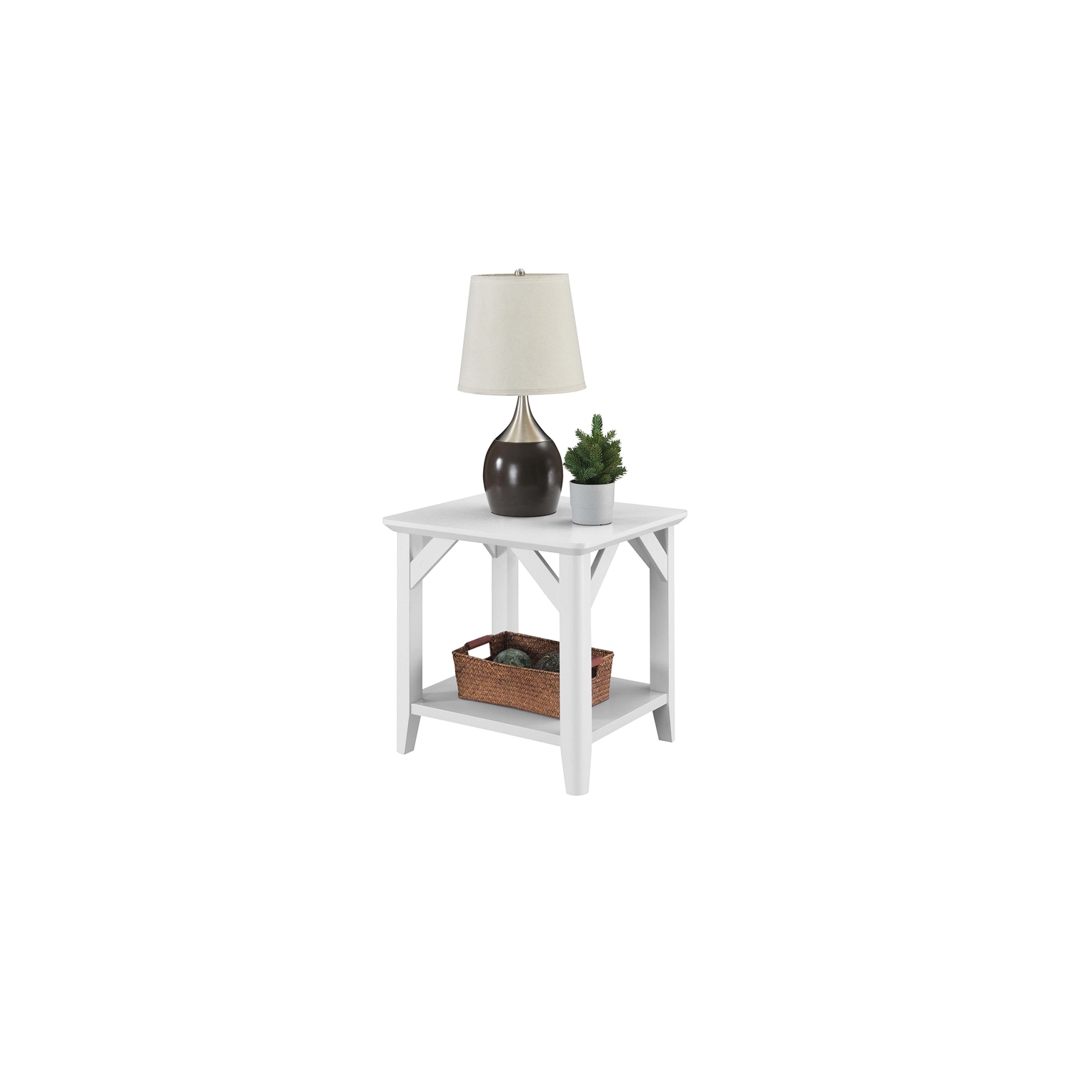 Convenience Concepts Winston End Table with Shelf in White Wood Finish