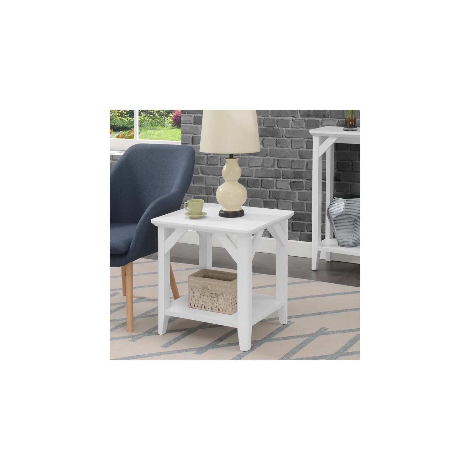 Convenience Concepts Winston End Table with Shelf in White Wood Finish