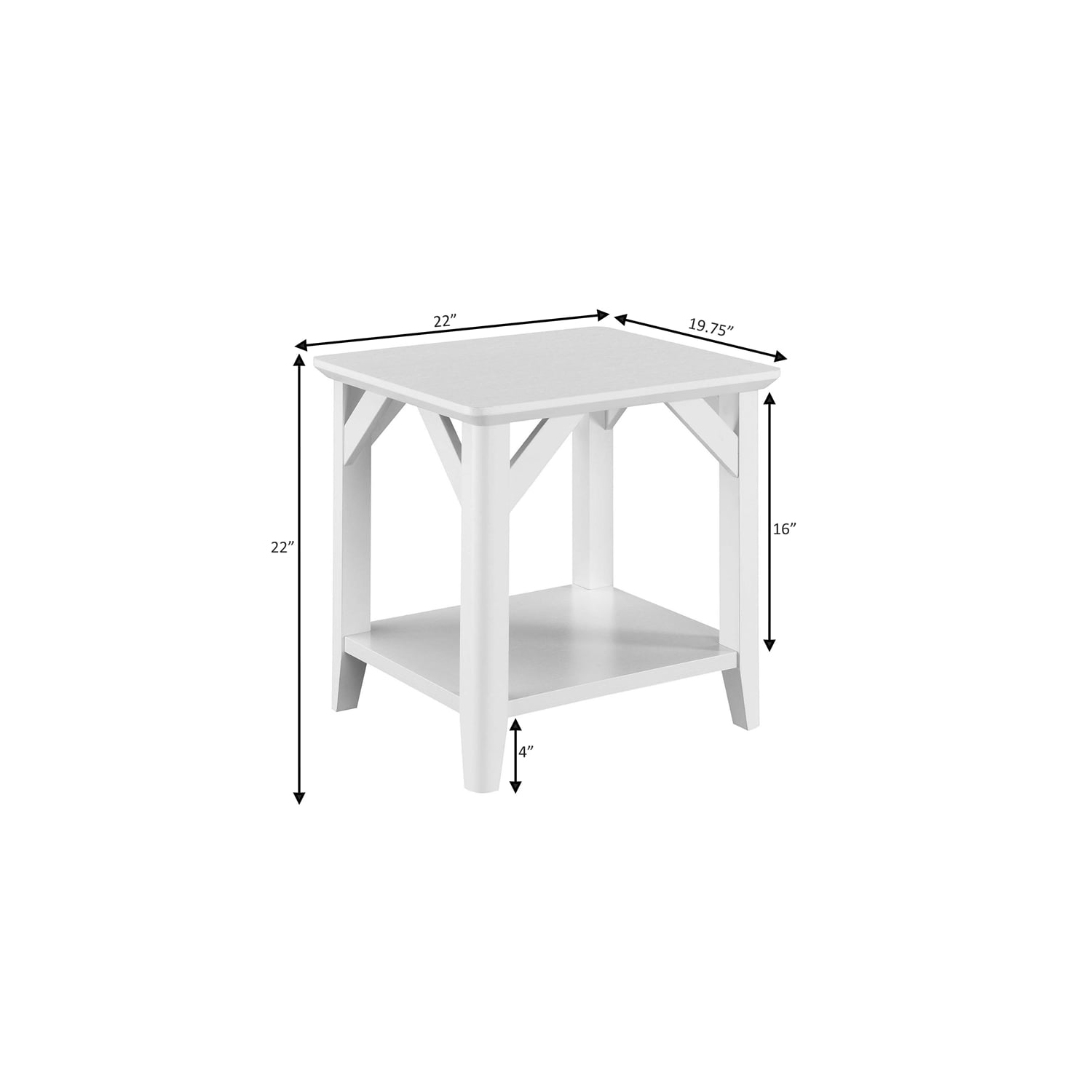 Convenience Concepts Winston End Table with Shelf in White Wood Finish