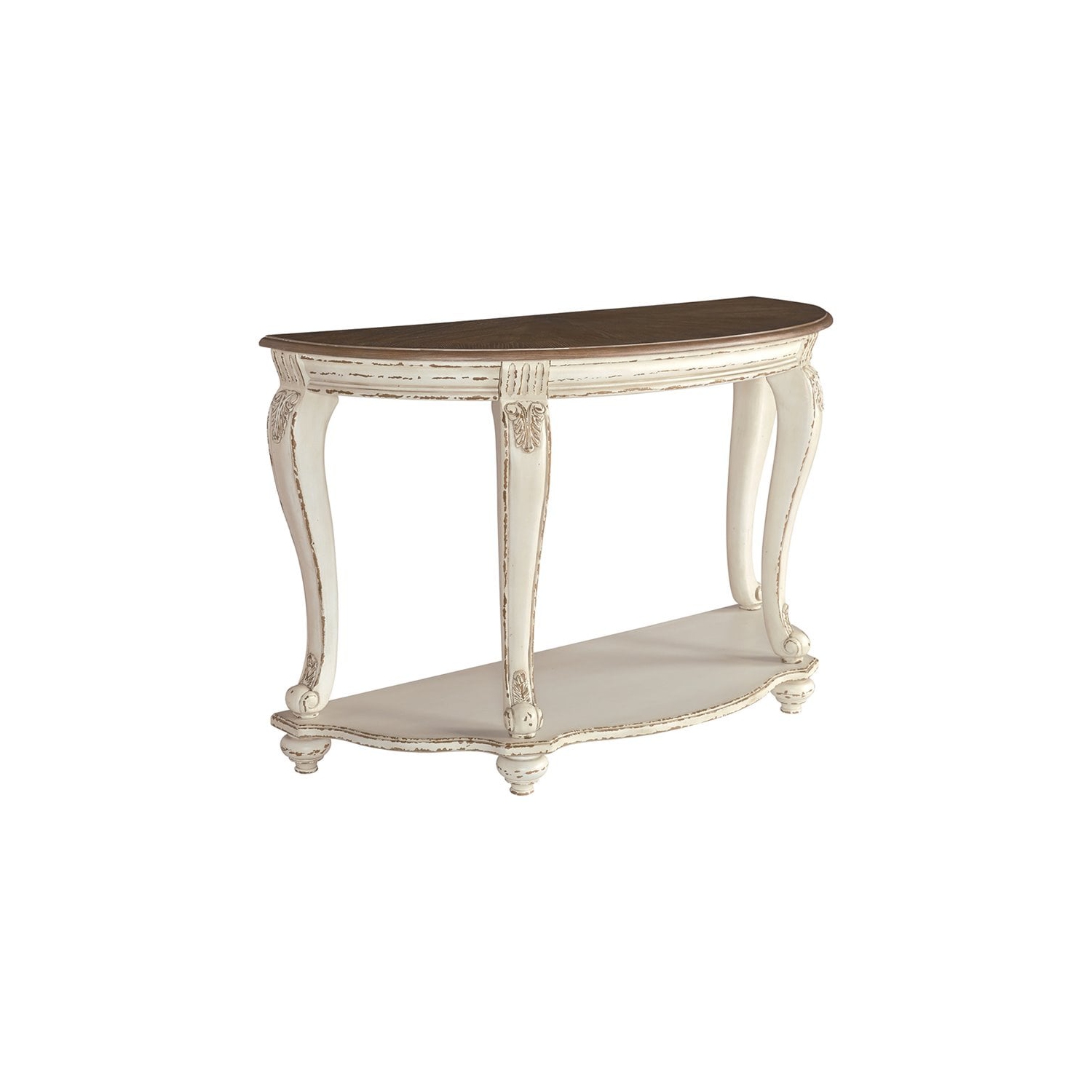 Ashley Furniture Realyn Console Table in Chipped White and Brown