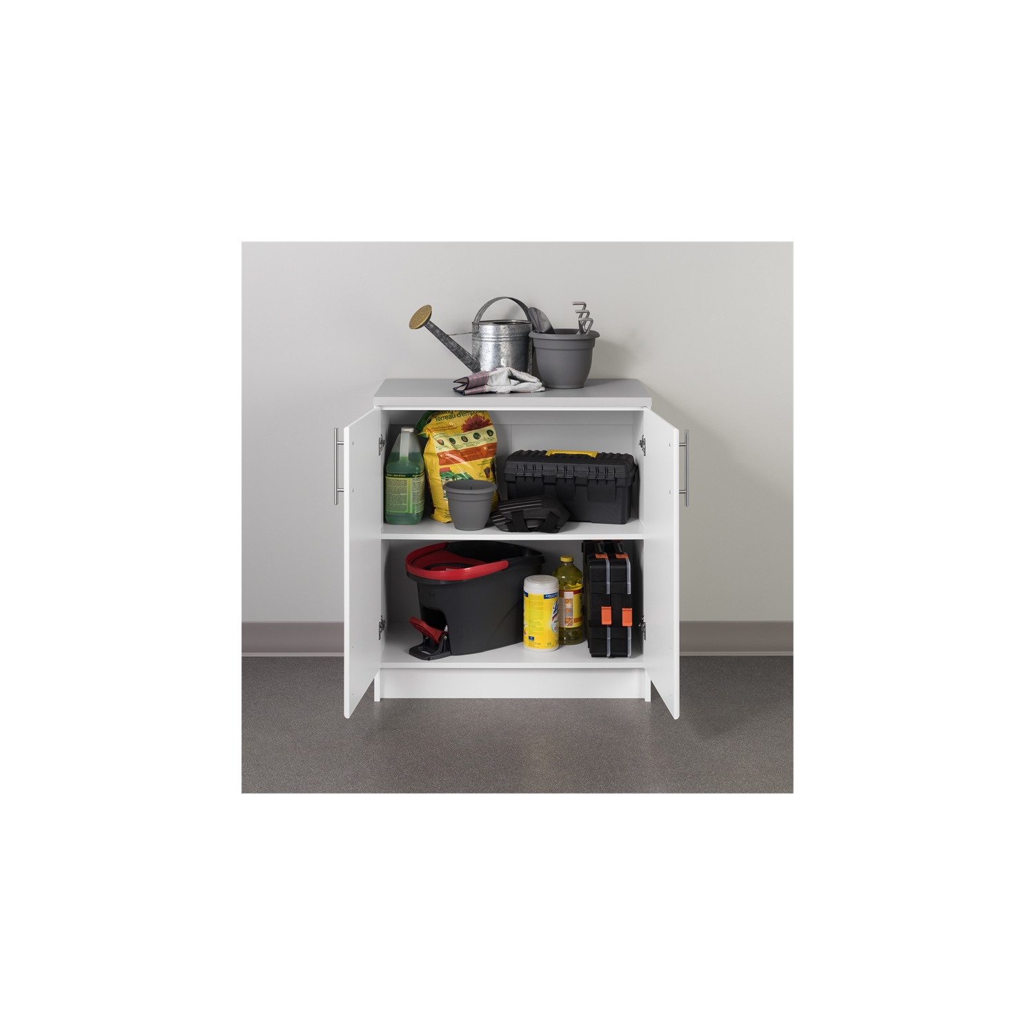 Prepac Elite White Engineered Wood Base Cabinet with Melamine Countertop