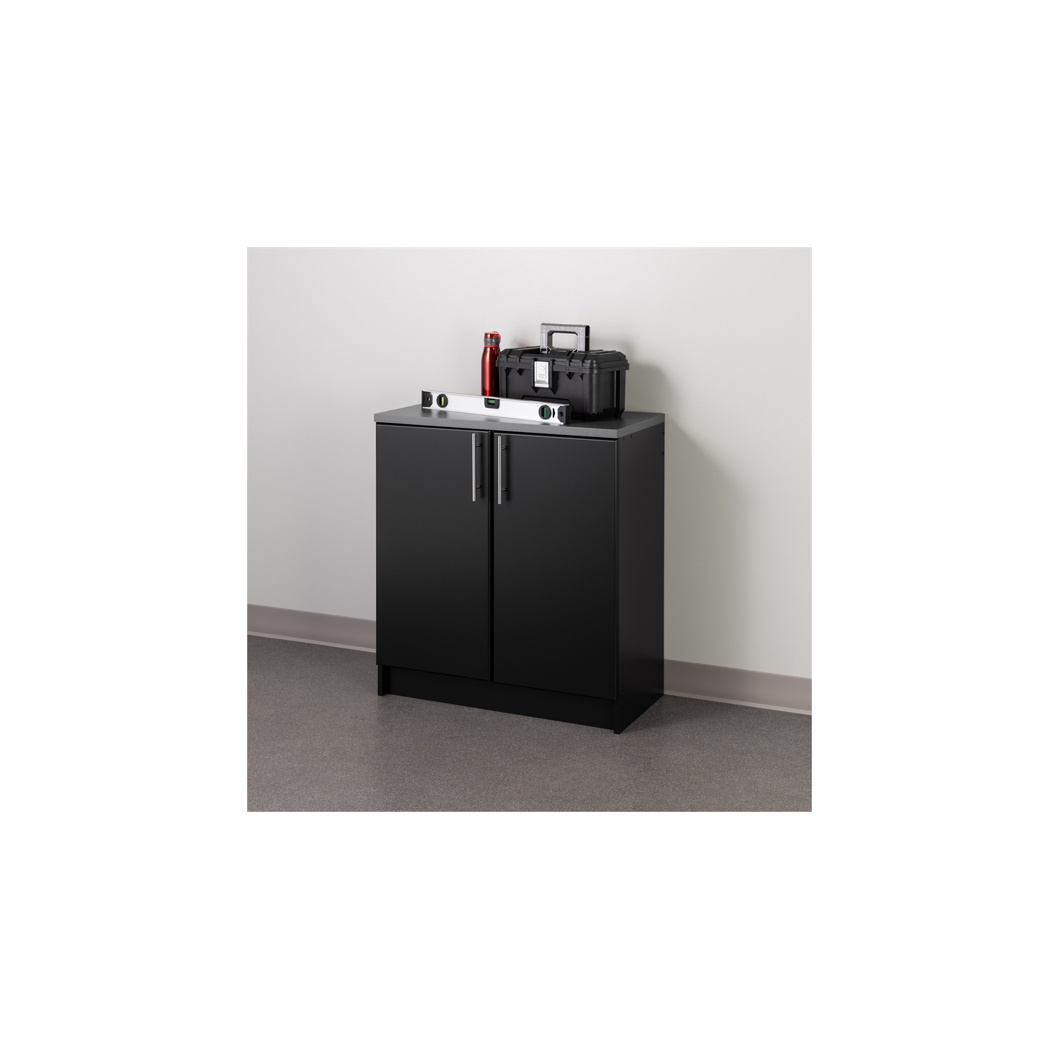 Prepac – Armoire à base en bois d’ingénierie Elite avec comptoir en mélamine, noir