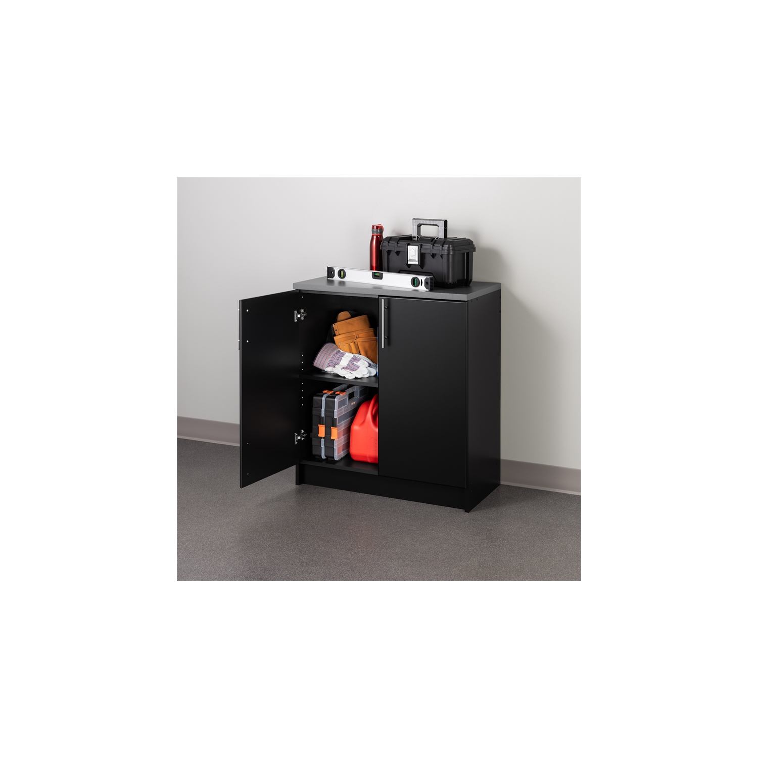 Prepac – Armoire à base en bois d’ingénierie Elite avec comptoir en mélamine, noir