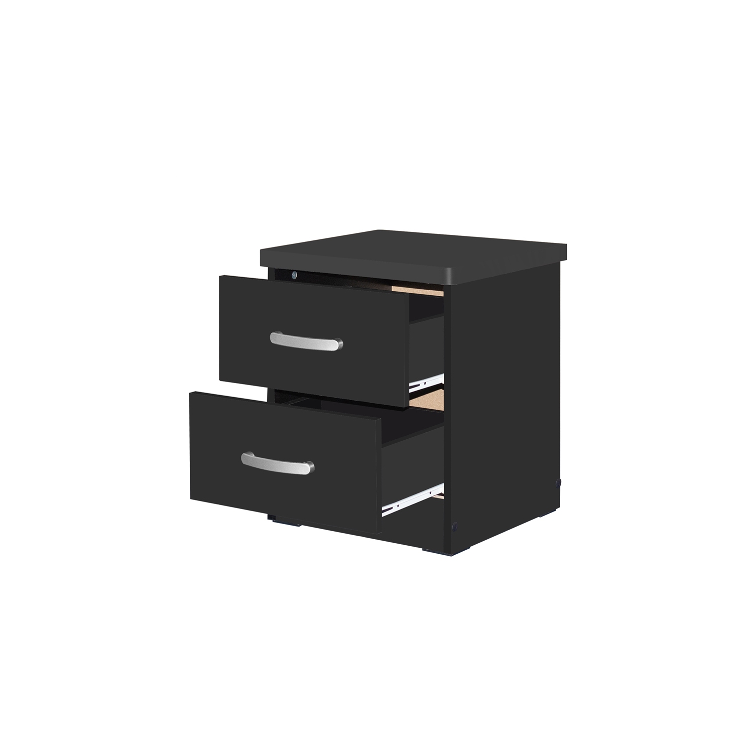 Pemberly Row Contemporary Faux Wood 2 Drawer Nightstand in Black