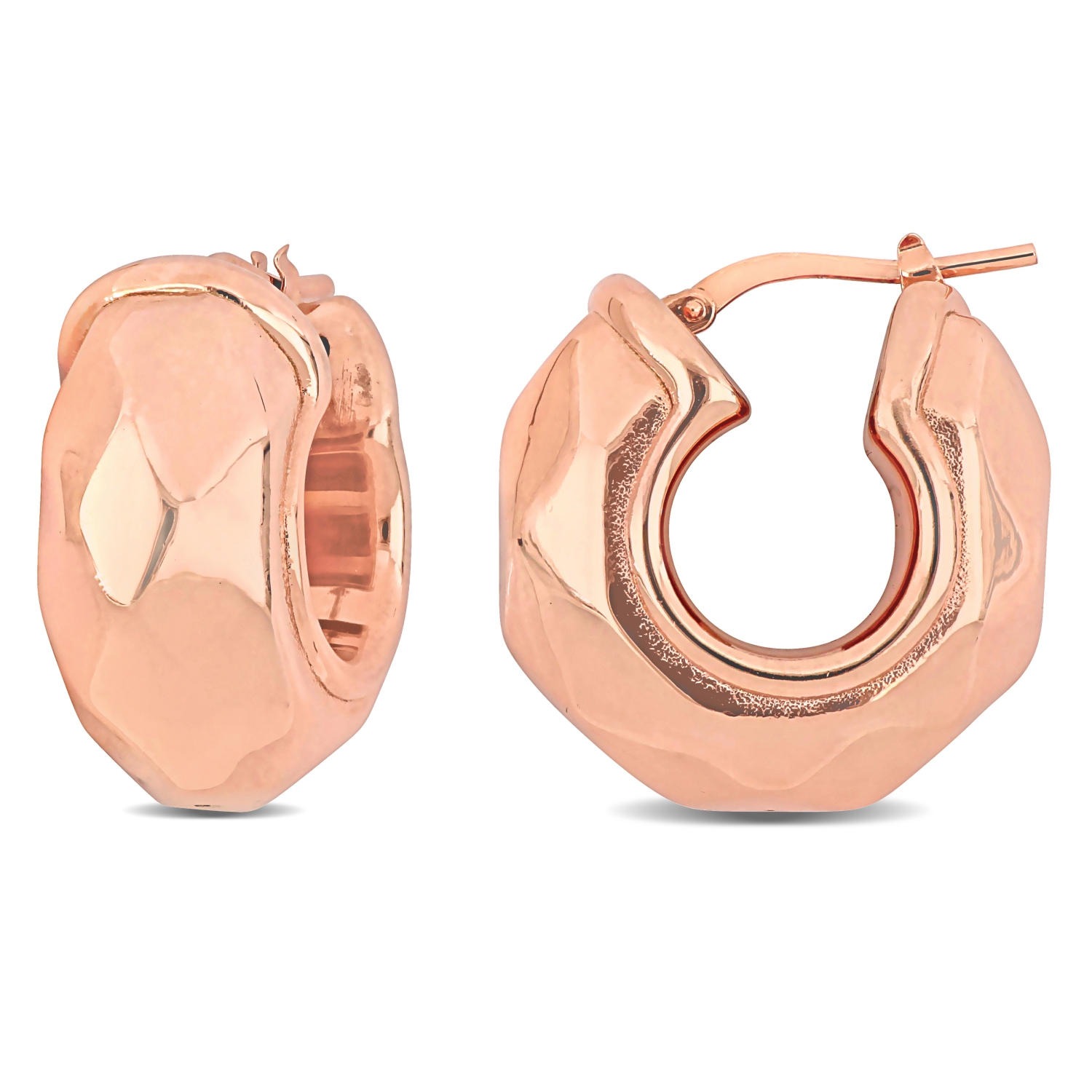 Amour Wide Diamond Cut Huggie Earrings Pink Silver