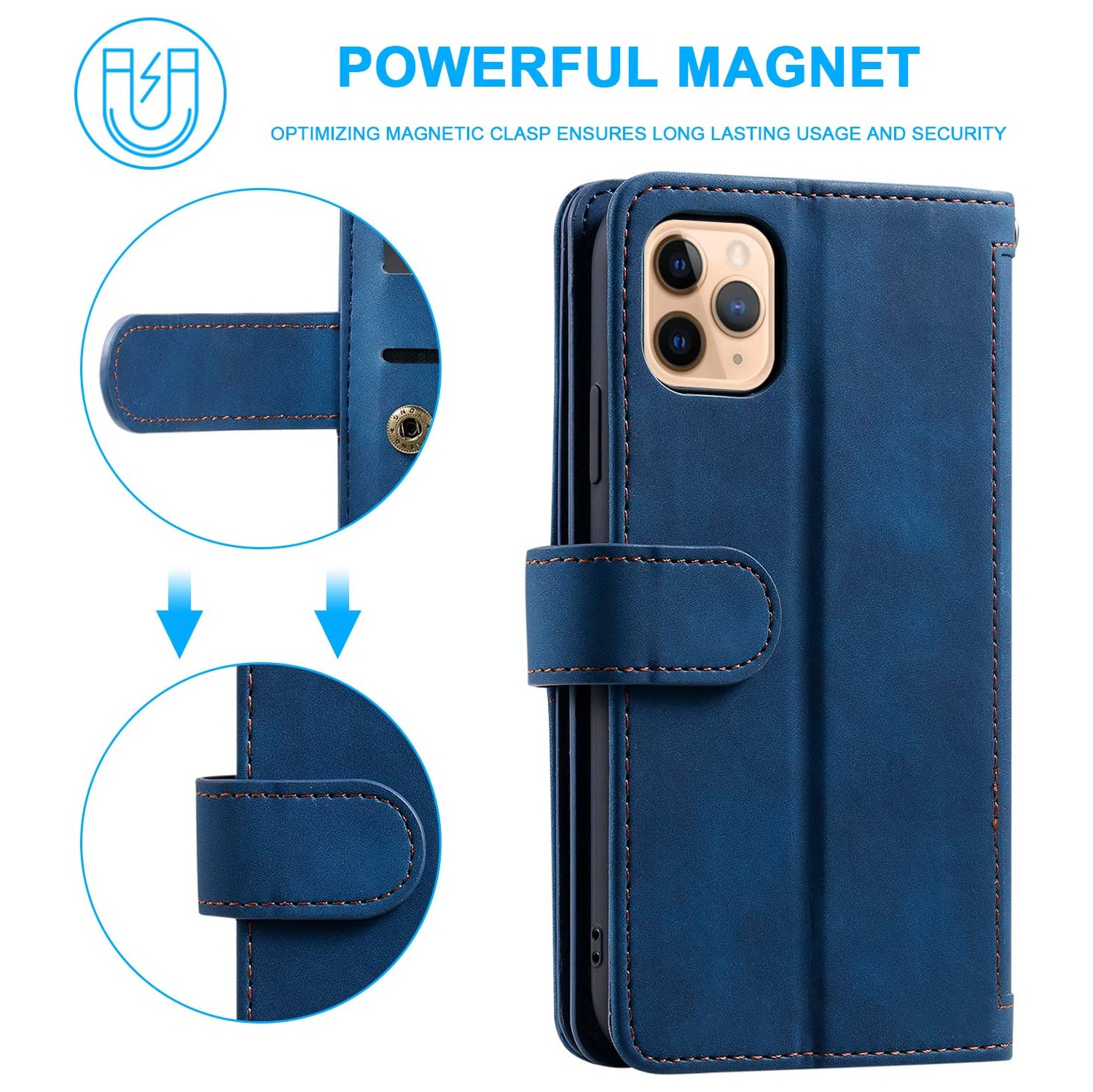 WillCase Leather Wallet Magnetic Case Shockproof Leather Zipper Flip Cover Credit Card Holder with 9 Card Slots for iPhone 14 - Free Shipping