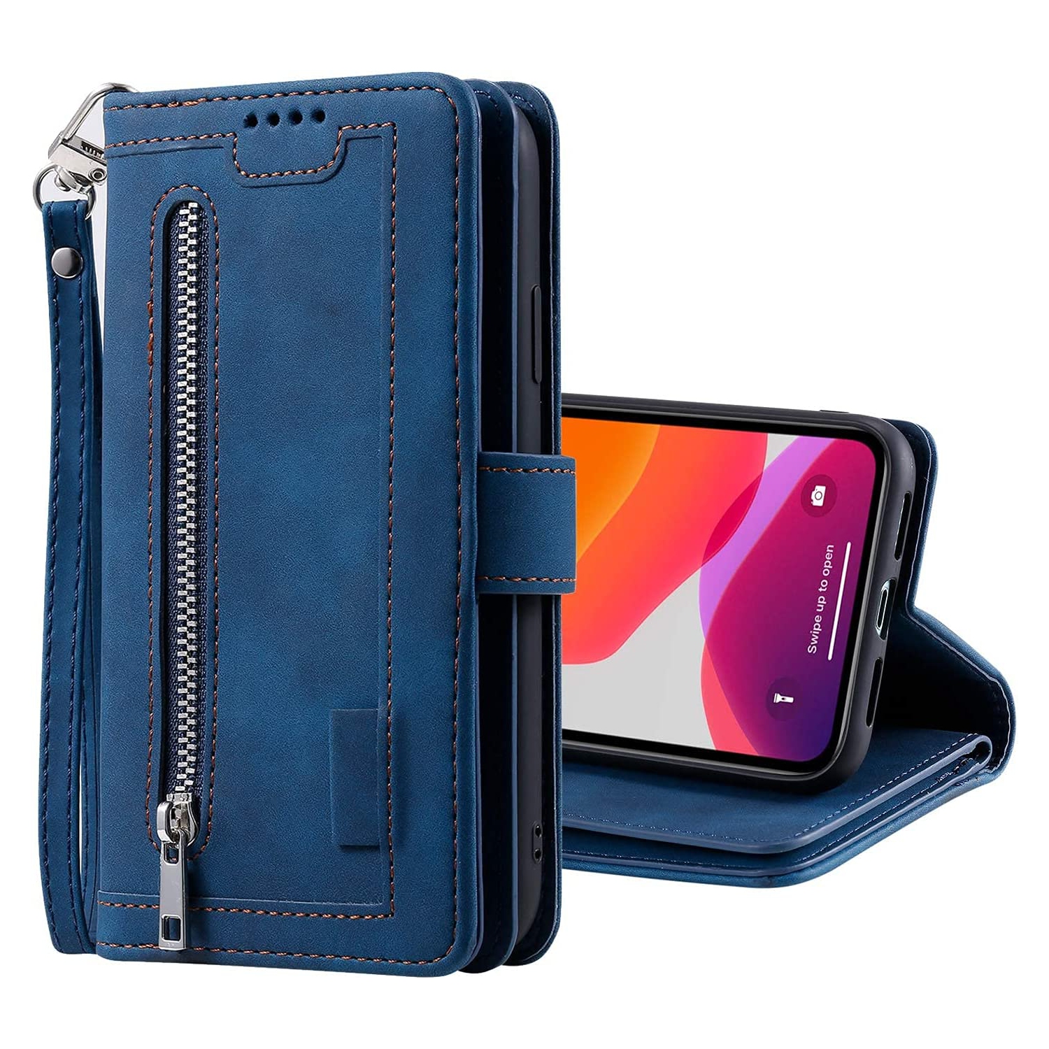 WillCase Leather Wallet Magnetic Case Shockproof Leather Zipper Flip Cover Credit Card Holder with 9 Card Slots for iPhone 14 - Free Shipping