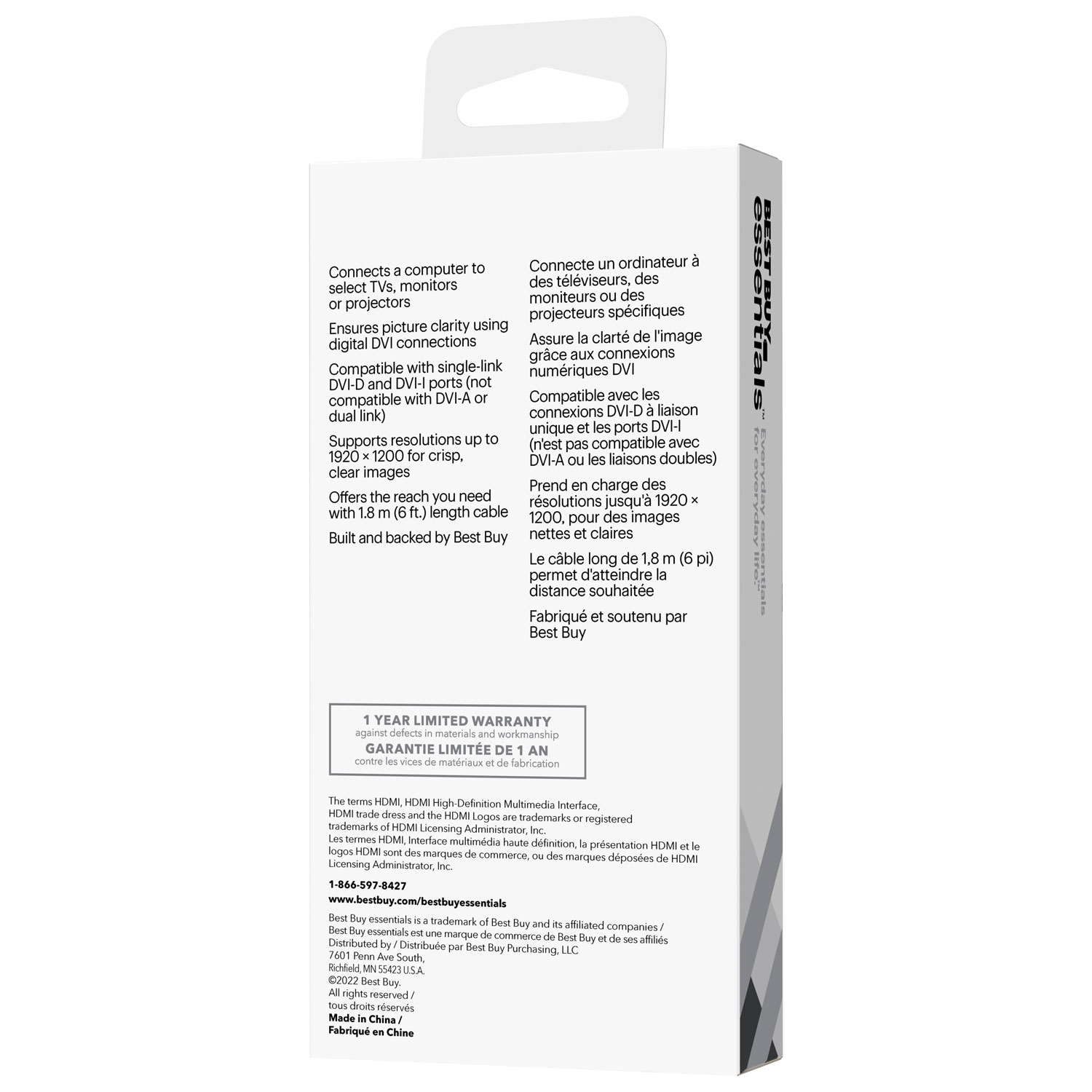 Best Buy Essentials 2m HDMI to DVI-D Cable (BE-PC2DH6B23-C) - Black - Only at Best Buy