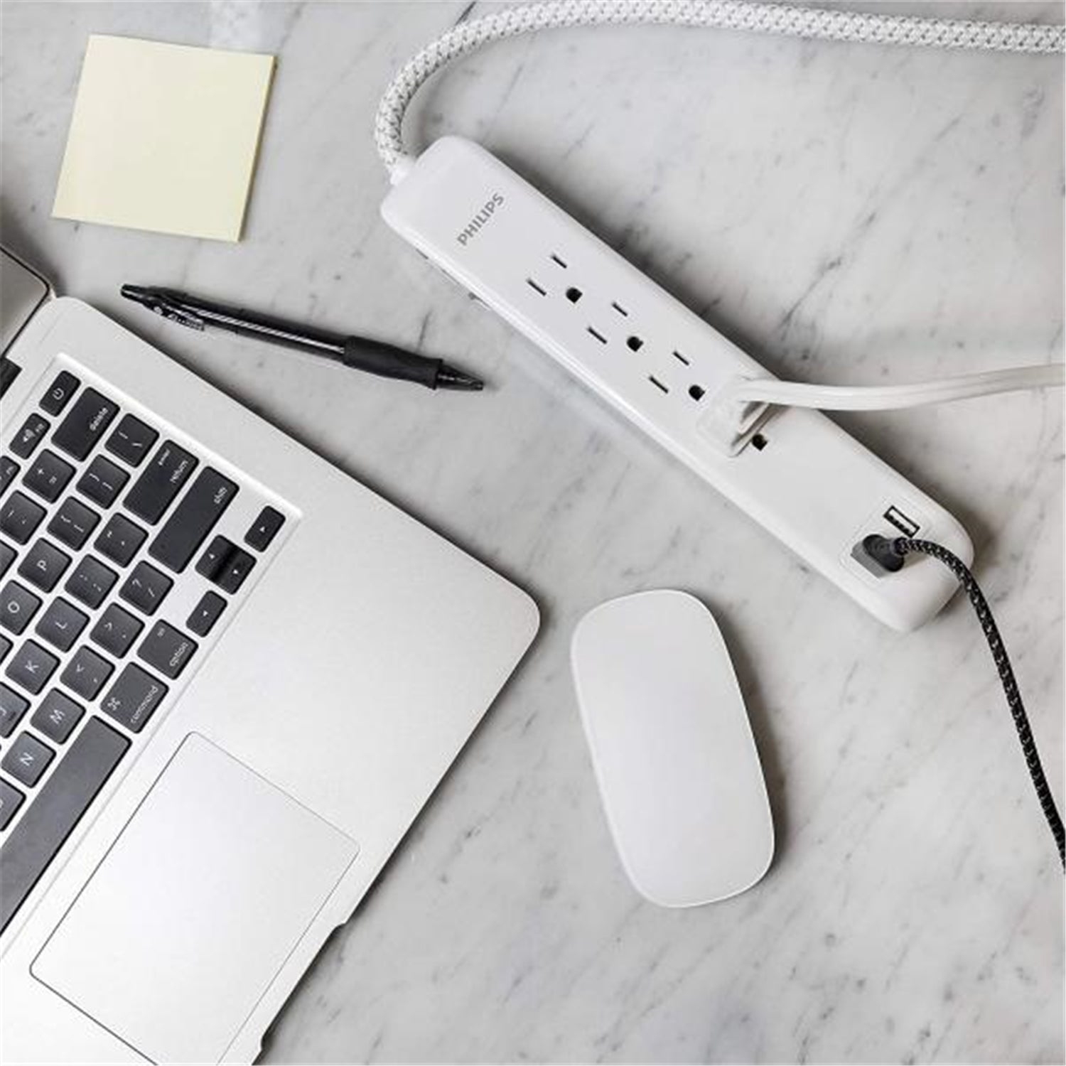 Philips 4 Outlet 2 USB Port Surge Protector, 720 Joules, 4ft Cord, White