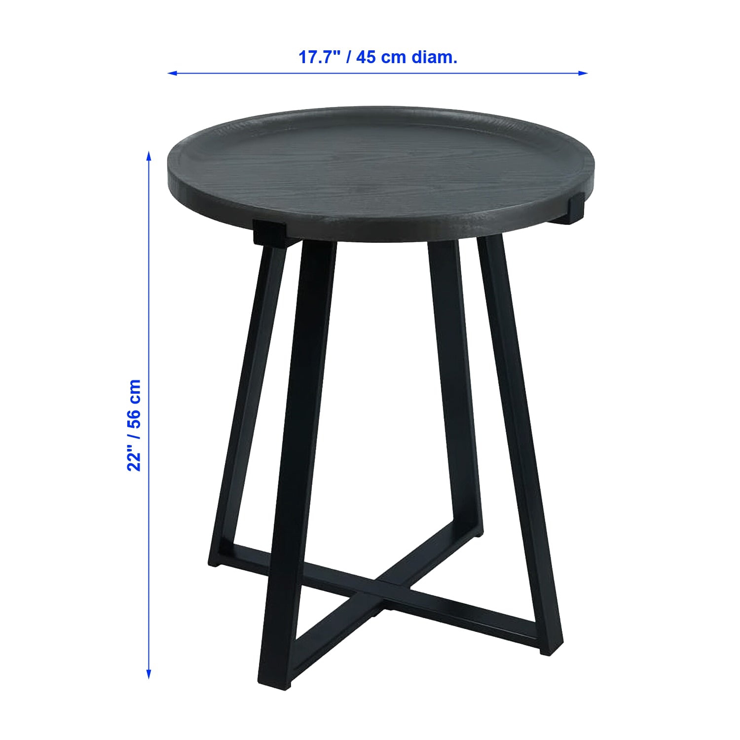 ITY International - Round MDF Side Table, 17.7" x 22", Black