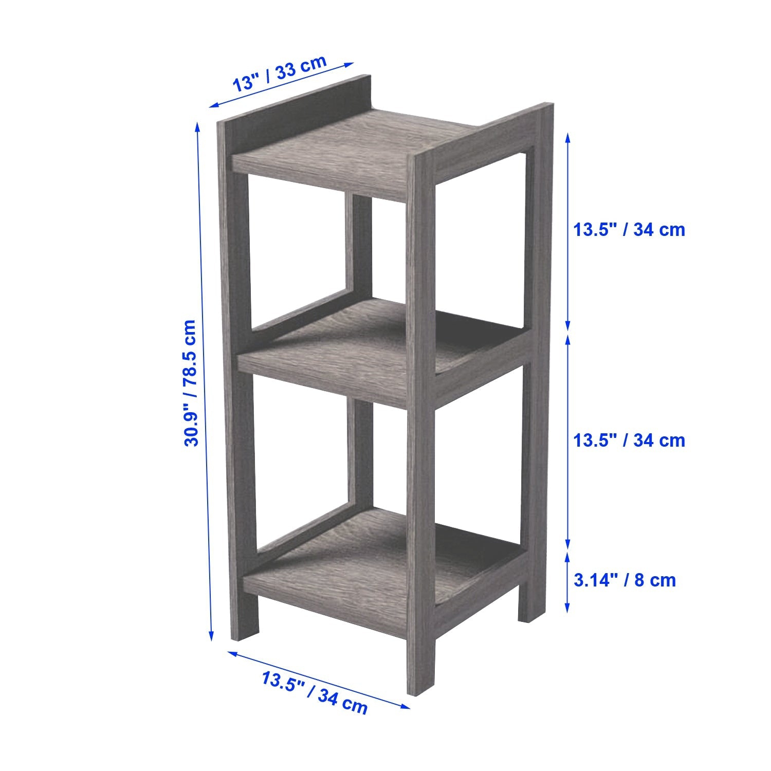 ITY International - 3 Tier MDF Shelving Unit, 13.5" x 30.9" x 13", Taupe Grey