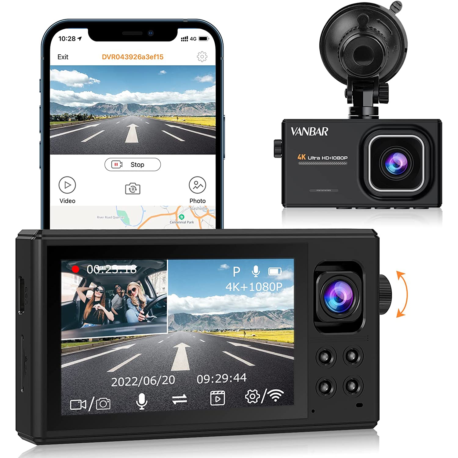 4K Dual Dash Cam with Built-in WiFi GPS, Front 4K/2K Rear 1080P Dual Car Recorder with Sony Sensor, 170° Wide Angle, WDR, Motion Detection, Super Night Vision Car Camera 256GB