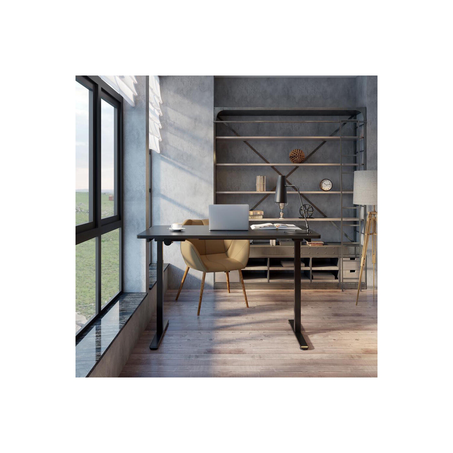 Dessus de table assemblé de 47,24 x 23,6 pouces pour cadre de bureau debout, deux panneaux assis pour se tenir debout ordinateur de bureau réglable