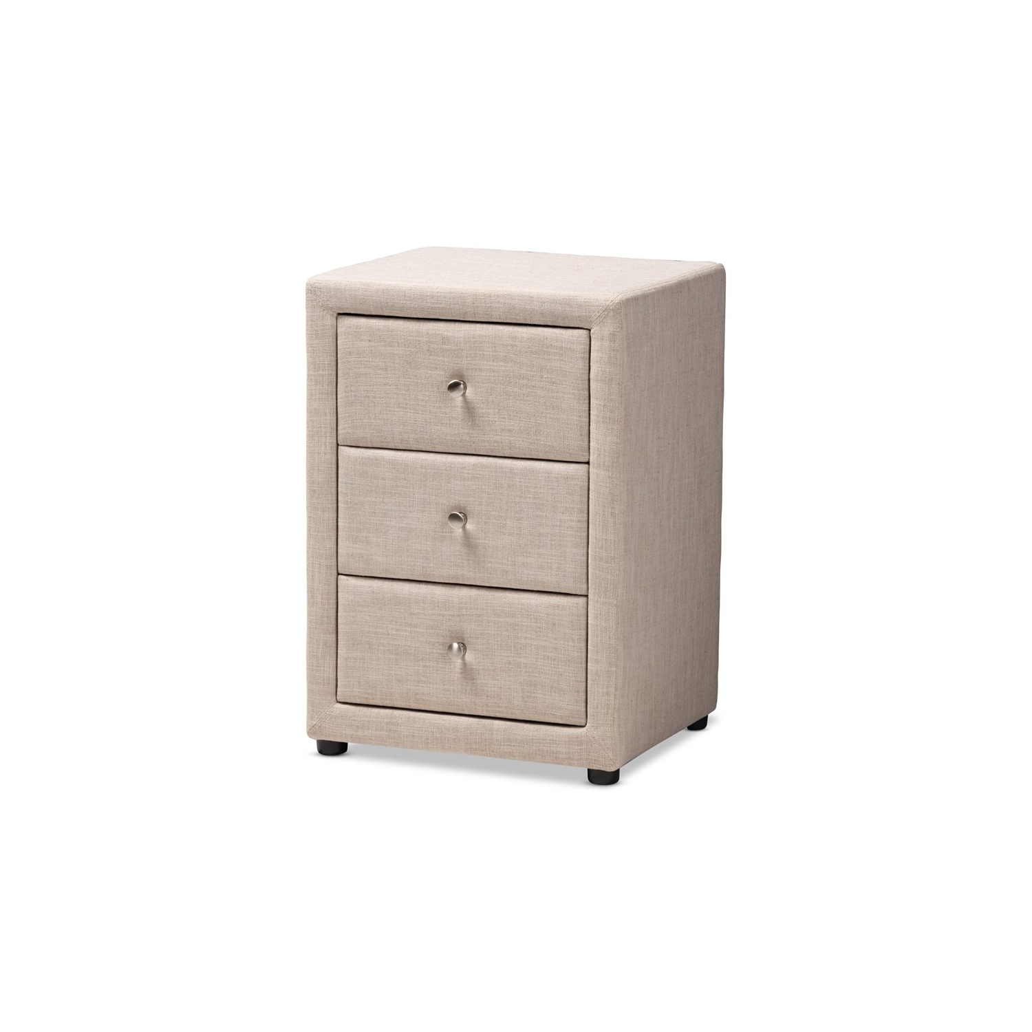Bowery Hill 3 Drawer Fabric Upholstered Nightstand in Beige