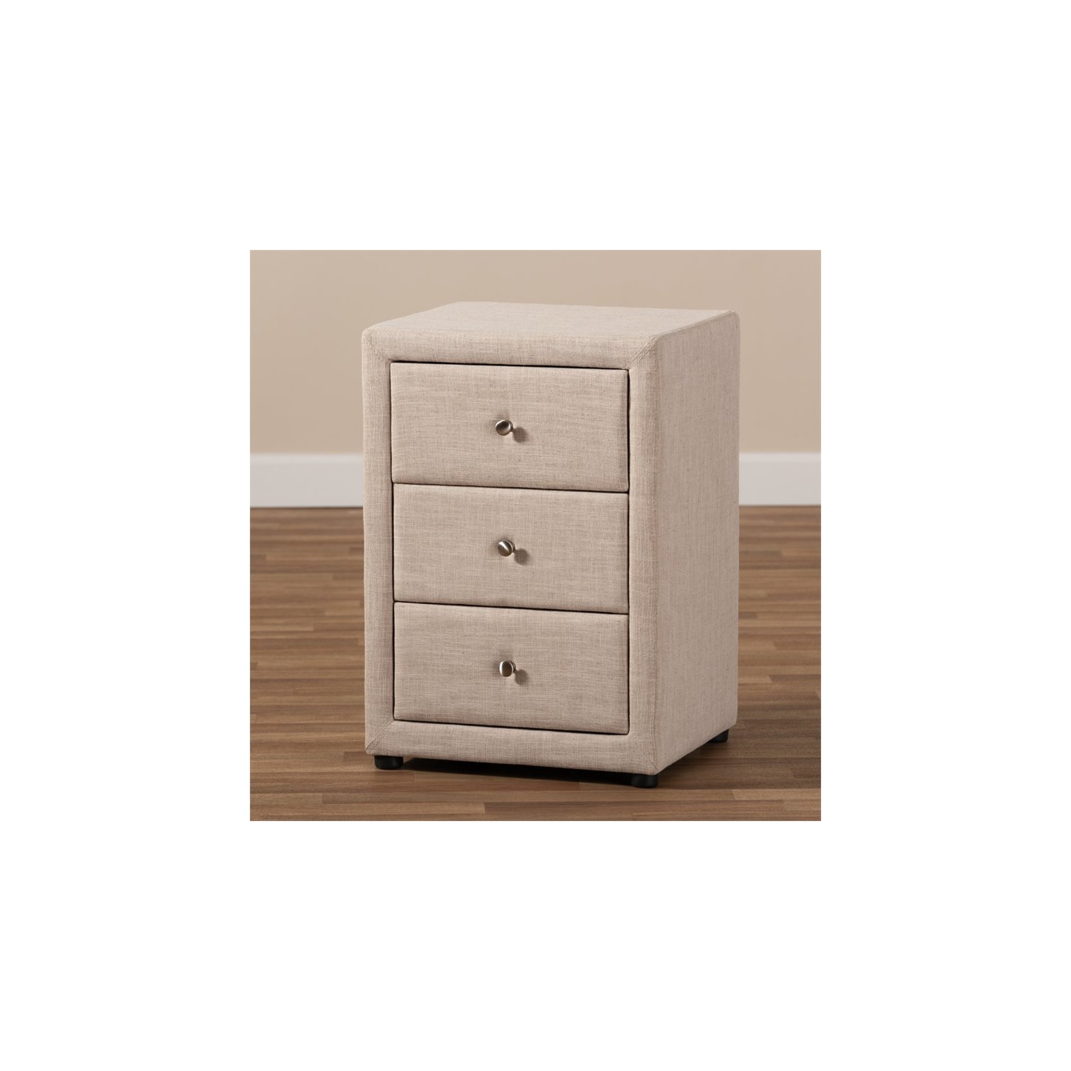 Bowery Hill 3 Drawer Fabric Upholstered Nightstand in Beige