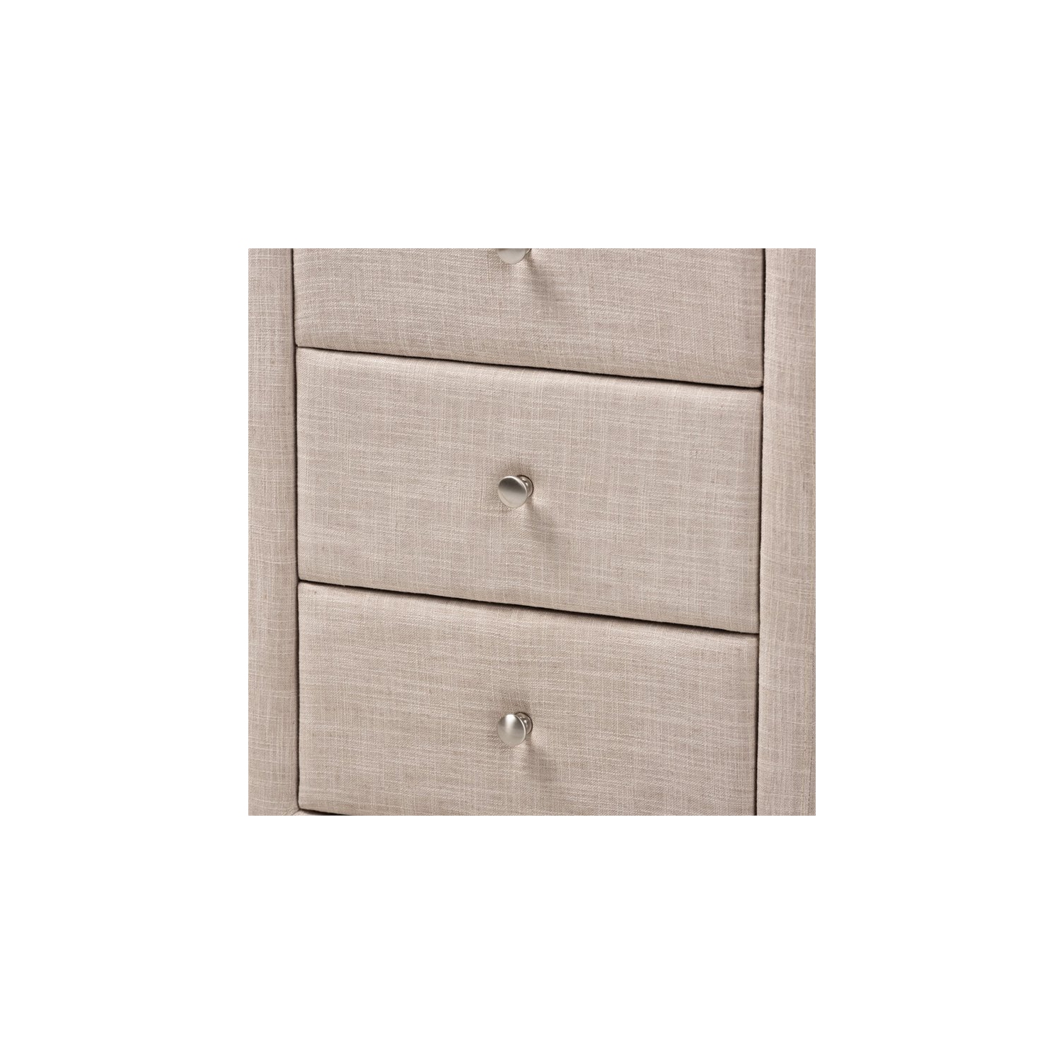 Bowery Hill 3 Drawer Fabric Upholstered Nightstand in Beige
