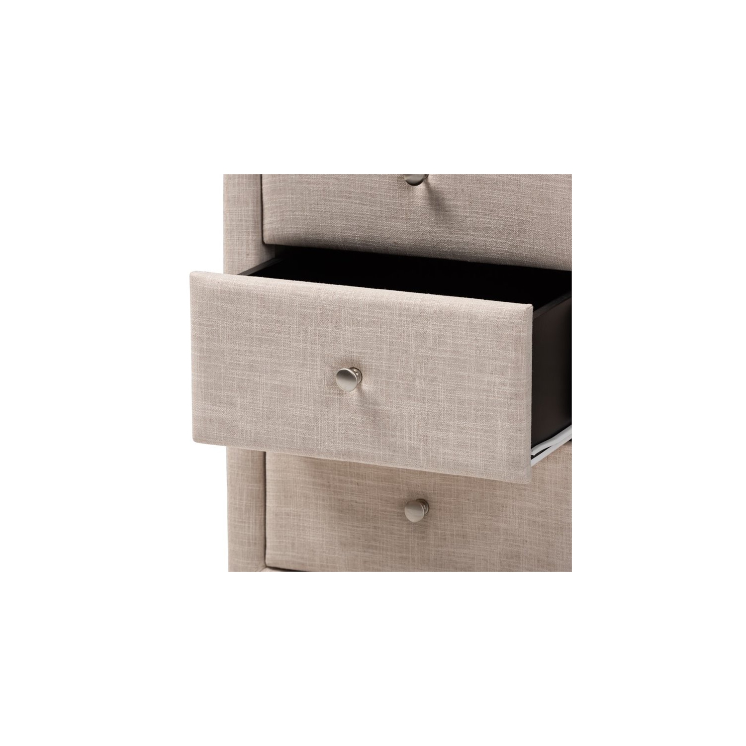 Bowery Hill 3 Drawer Fabric Upholstered Nightstand in Beige