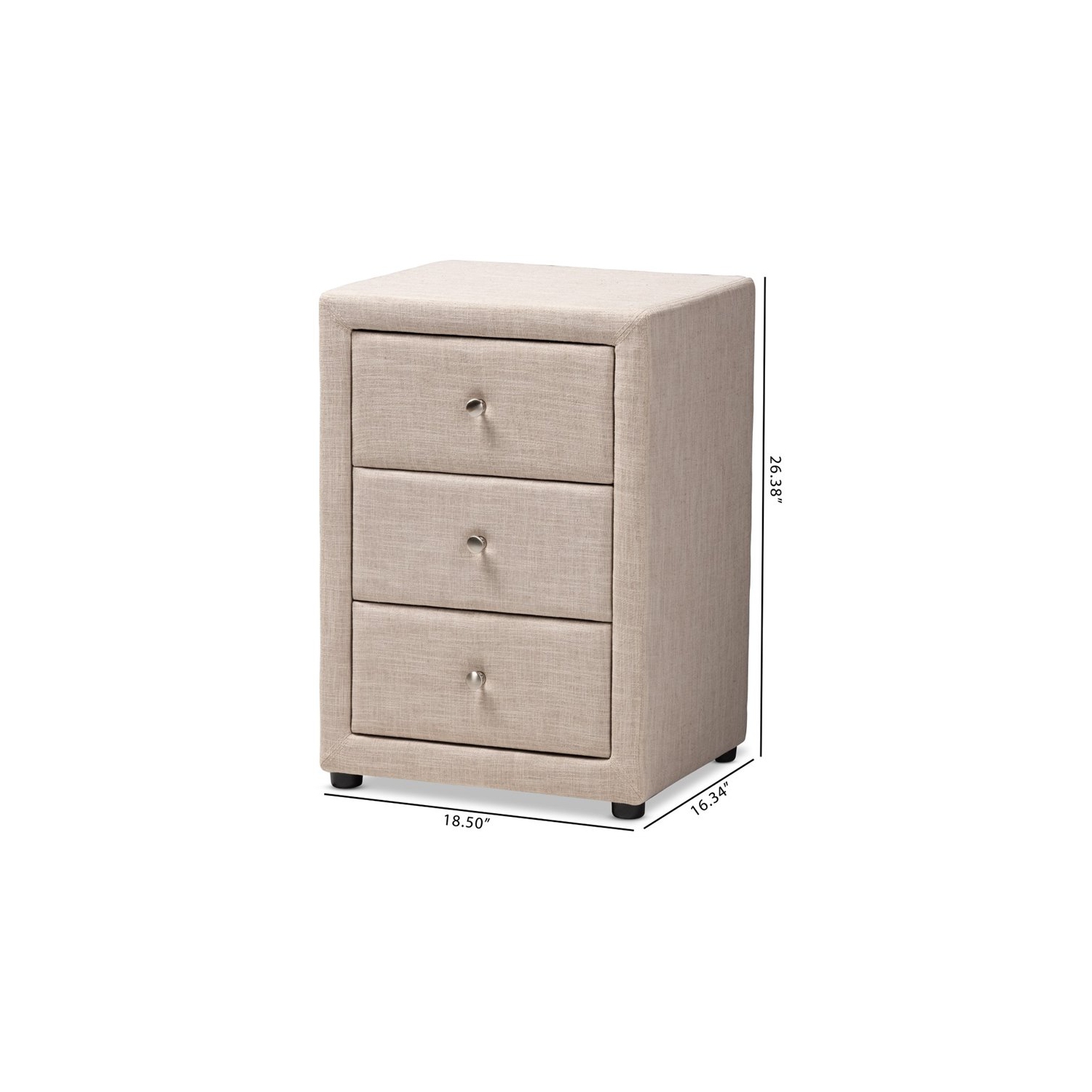 Bowery Hill 3 Drawer Fabric Upholstered Nightstand in Beige