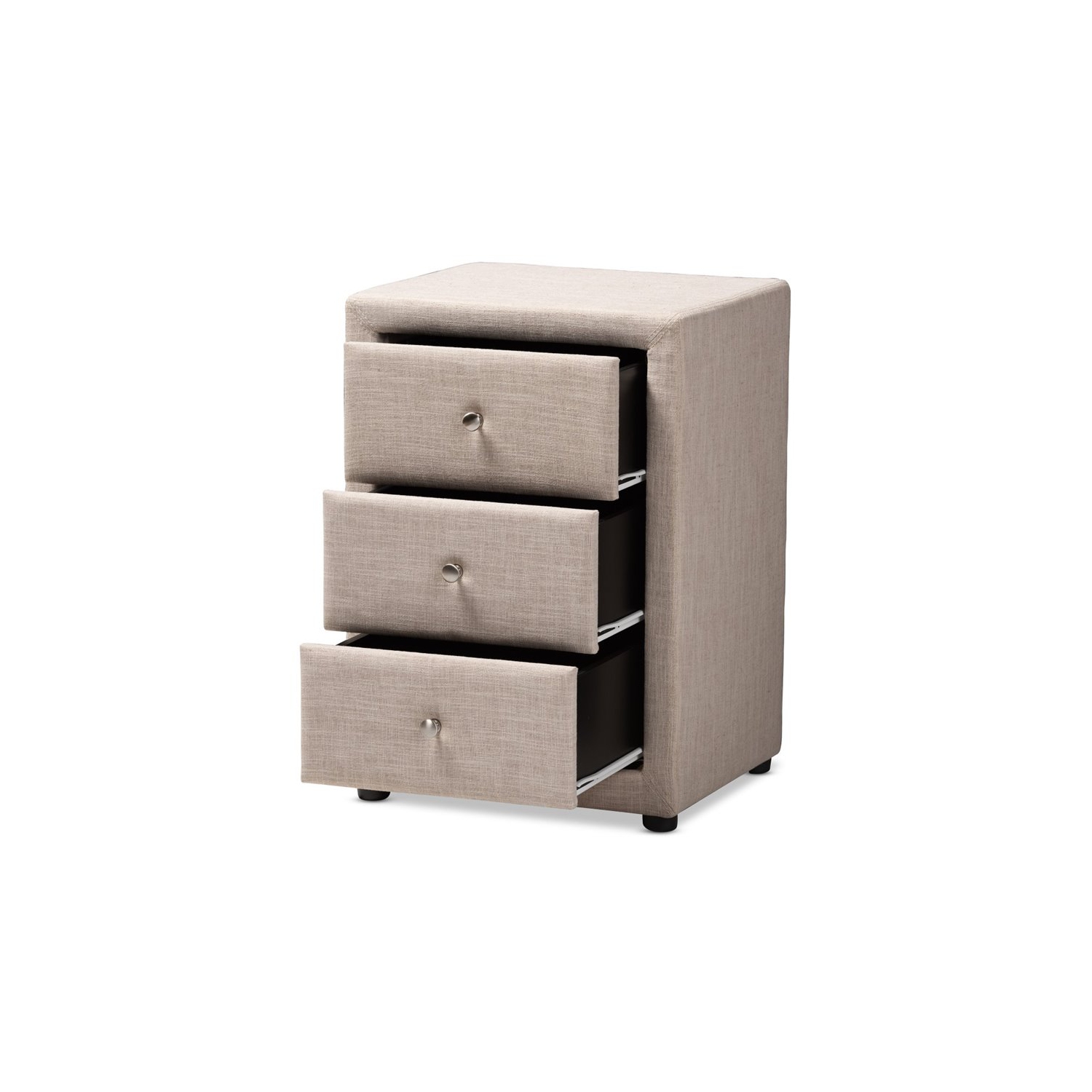 Baxton Studio Tessa 3 Drawer Fabric Upholstered Nightstand in Beige