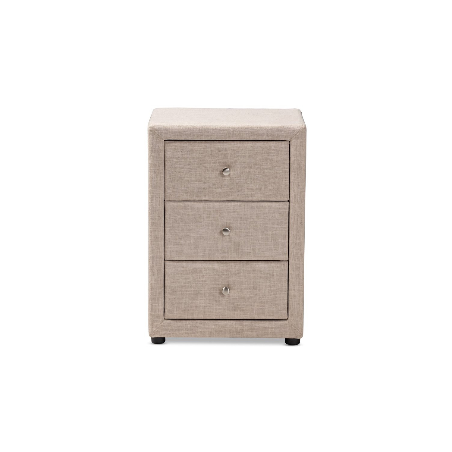 Baxton Studio Tessa 3 Drawer Fabric Upholstered Nightstand in Beige