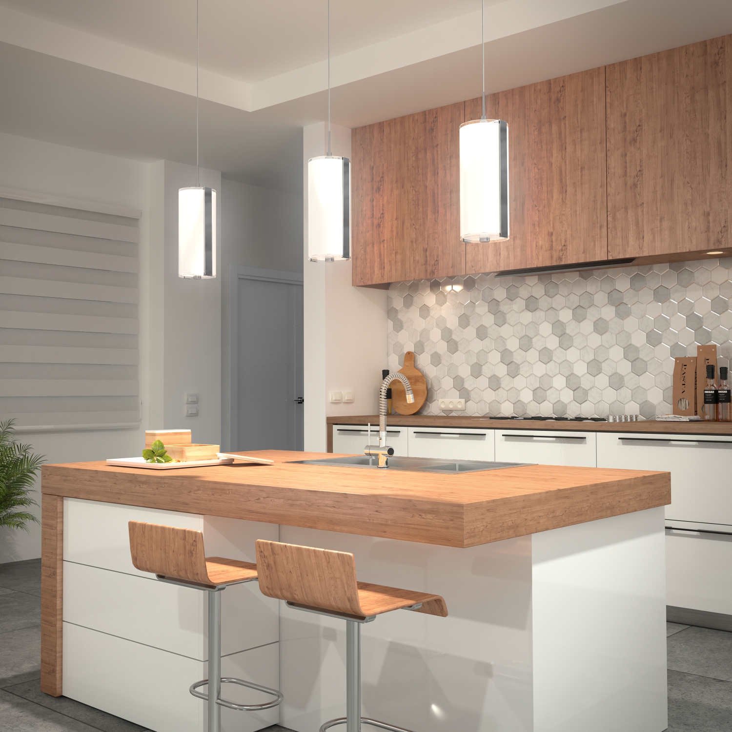 Plafonnier moderne Subway, nickel brossé