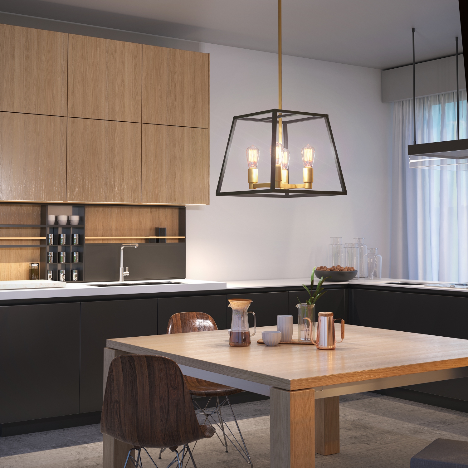 Suspension moderne mi-siècle Carter, noir et doré