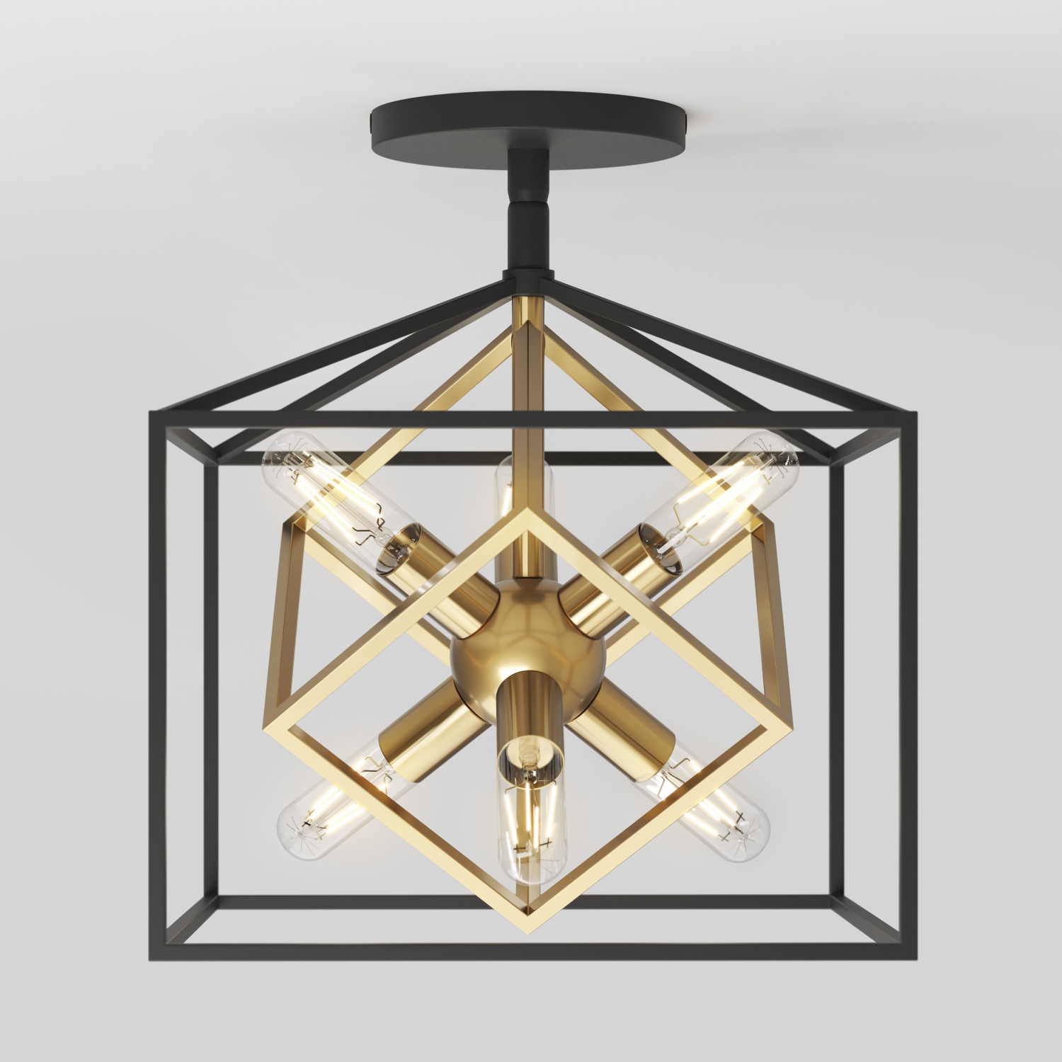 Imperium Modern Mid-Century Flush Mount Ceiling Light Fixture, Black and Gold