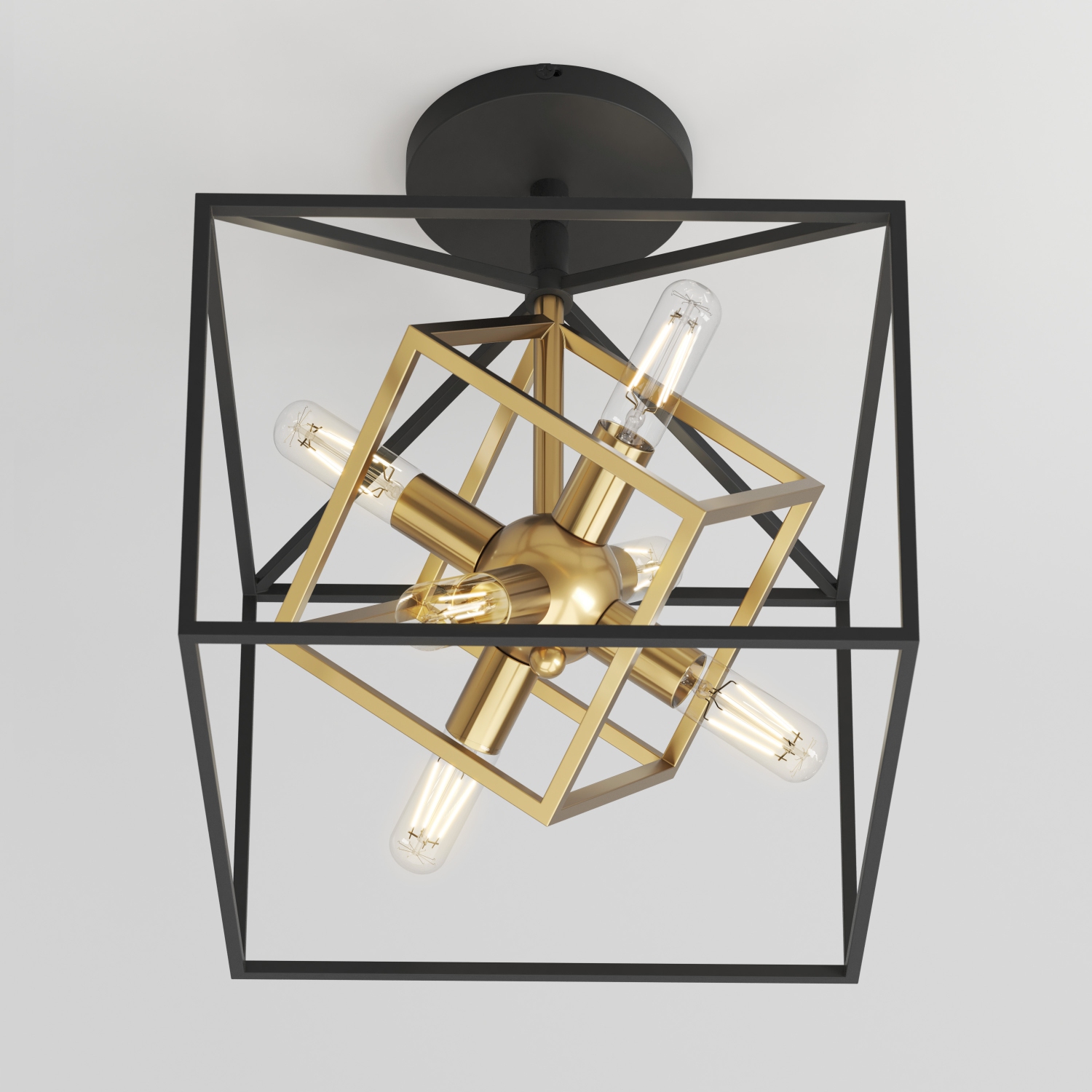 Imperium Modern Mid-Century Flush Mount Ceiling Light Fixture, Black and Gold